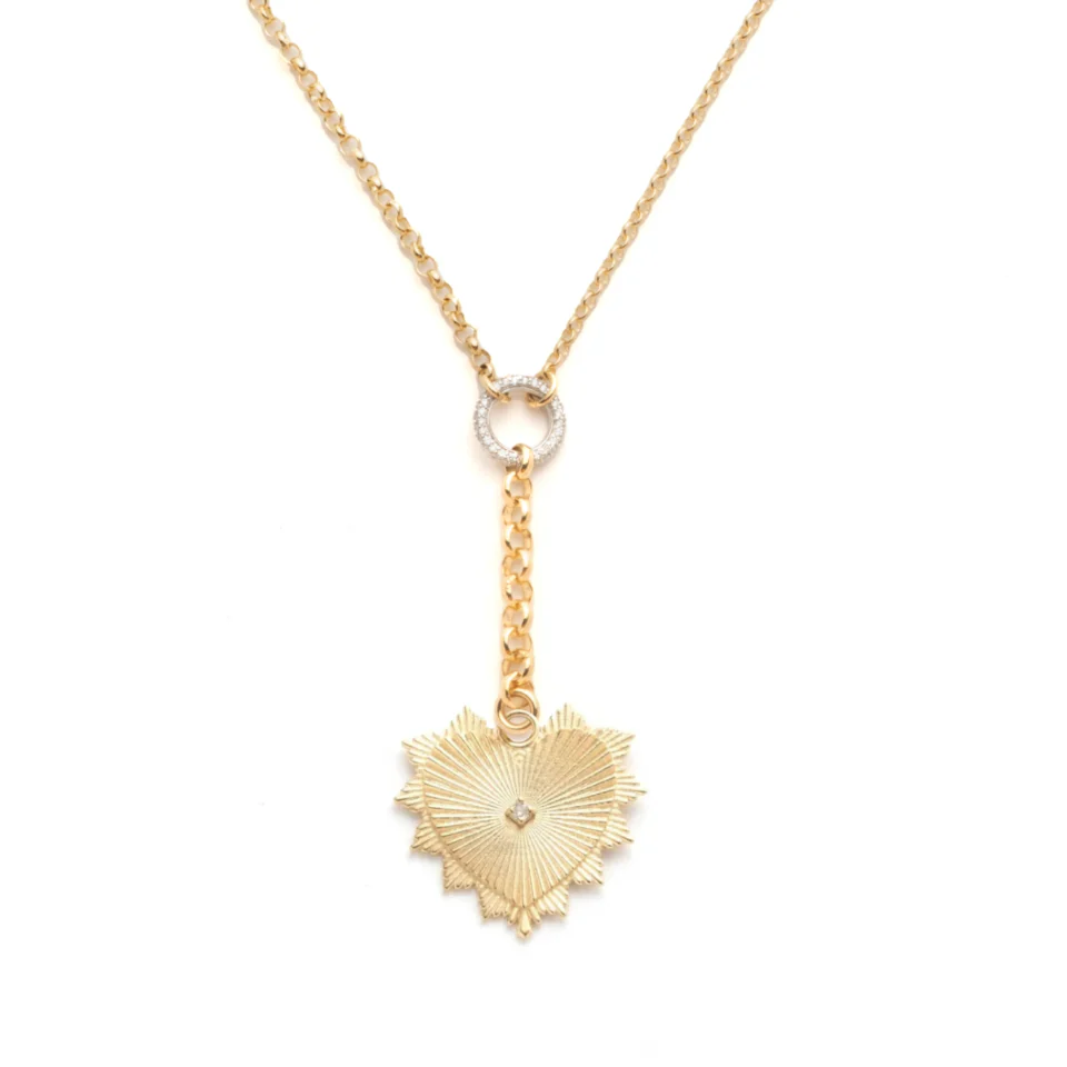 True Love | Heart Love Token Small Mixed Belcher Extension Necklace | Diamond, Yellow Gold - Image 3