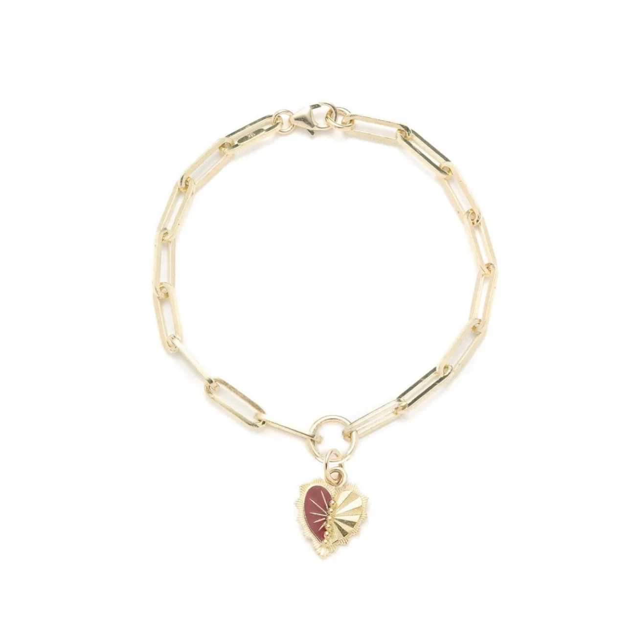 True Love | Ceramic Reflection Heart Medium Clip Bracelet | Red Ceramic, Yellow Gold