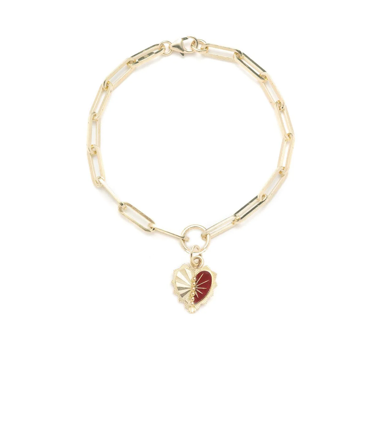 True Love | Ceramic Reflection Heart Medium Clip Bracelet | Red Ceramic, Yellow Gold - Image 2