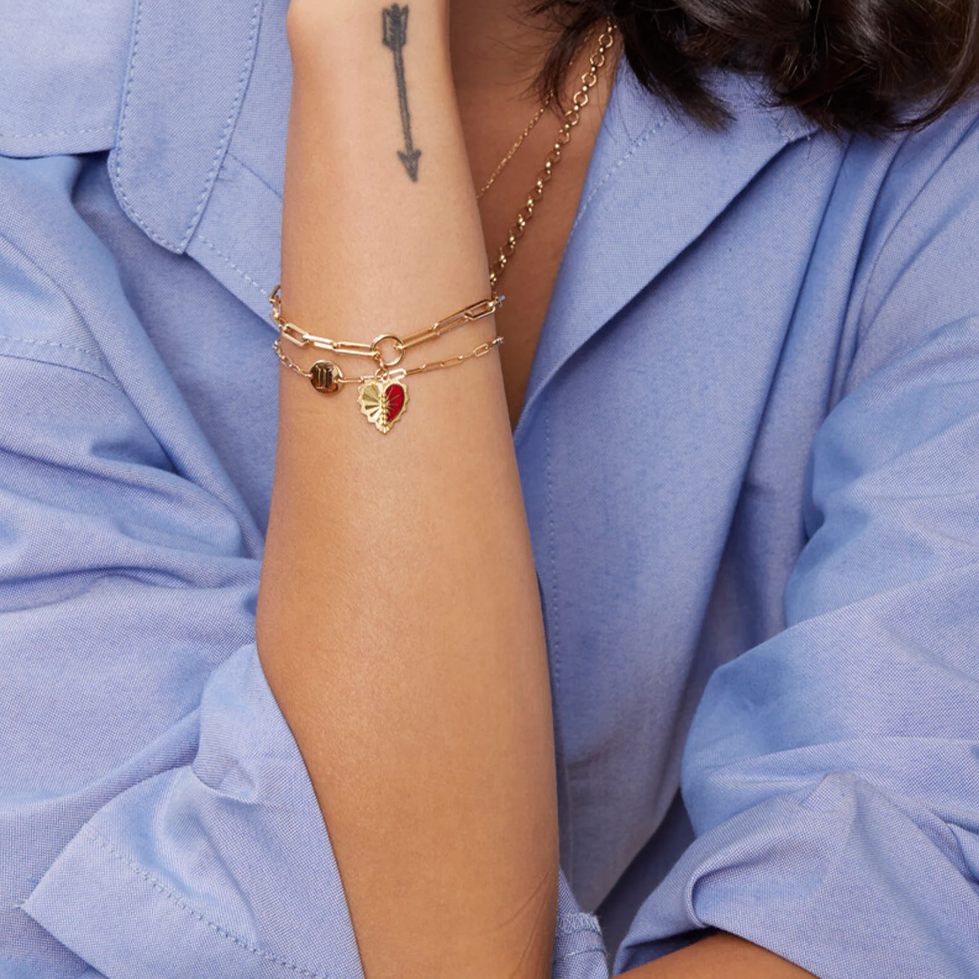 True Love | Ceramic Reflection Heart Medium Clip Bracelet | Red Ceramic, Yellow Gold - Image 3