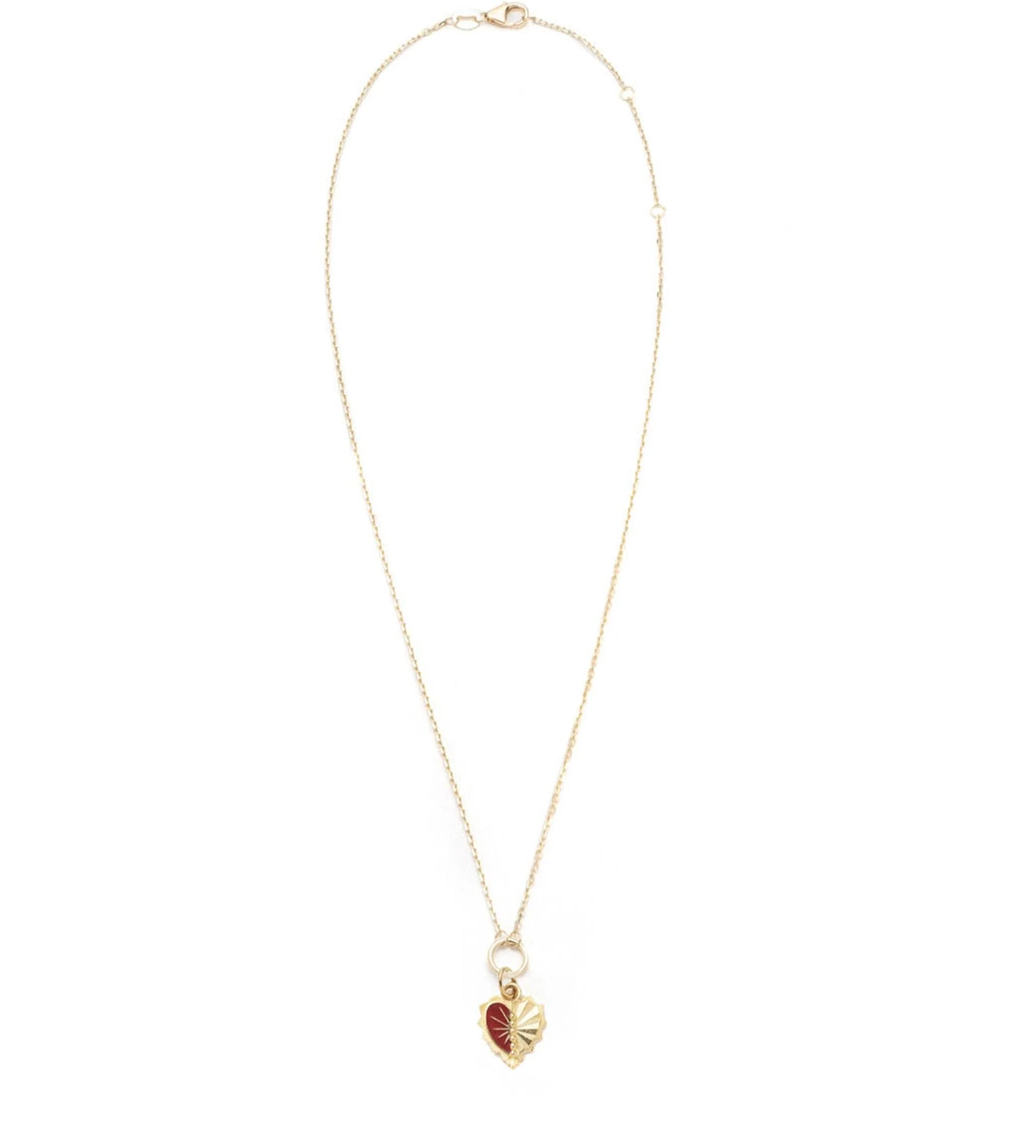 True Love | Reflection Heart Thread Necklace | Red Ceramic, Yellow Gold - Image 3