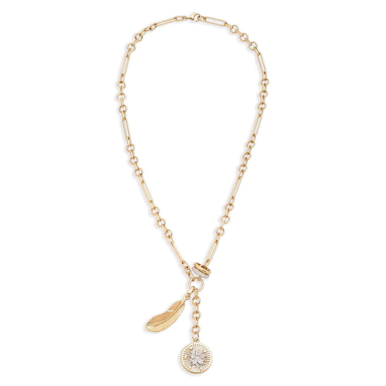 Resilience - Vivacity | Blossoms and Feather Small Mixed Clip Extension Necklace | Diamonds, Mixed Gold - Image 4
