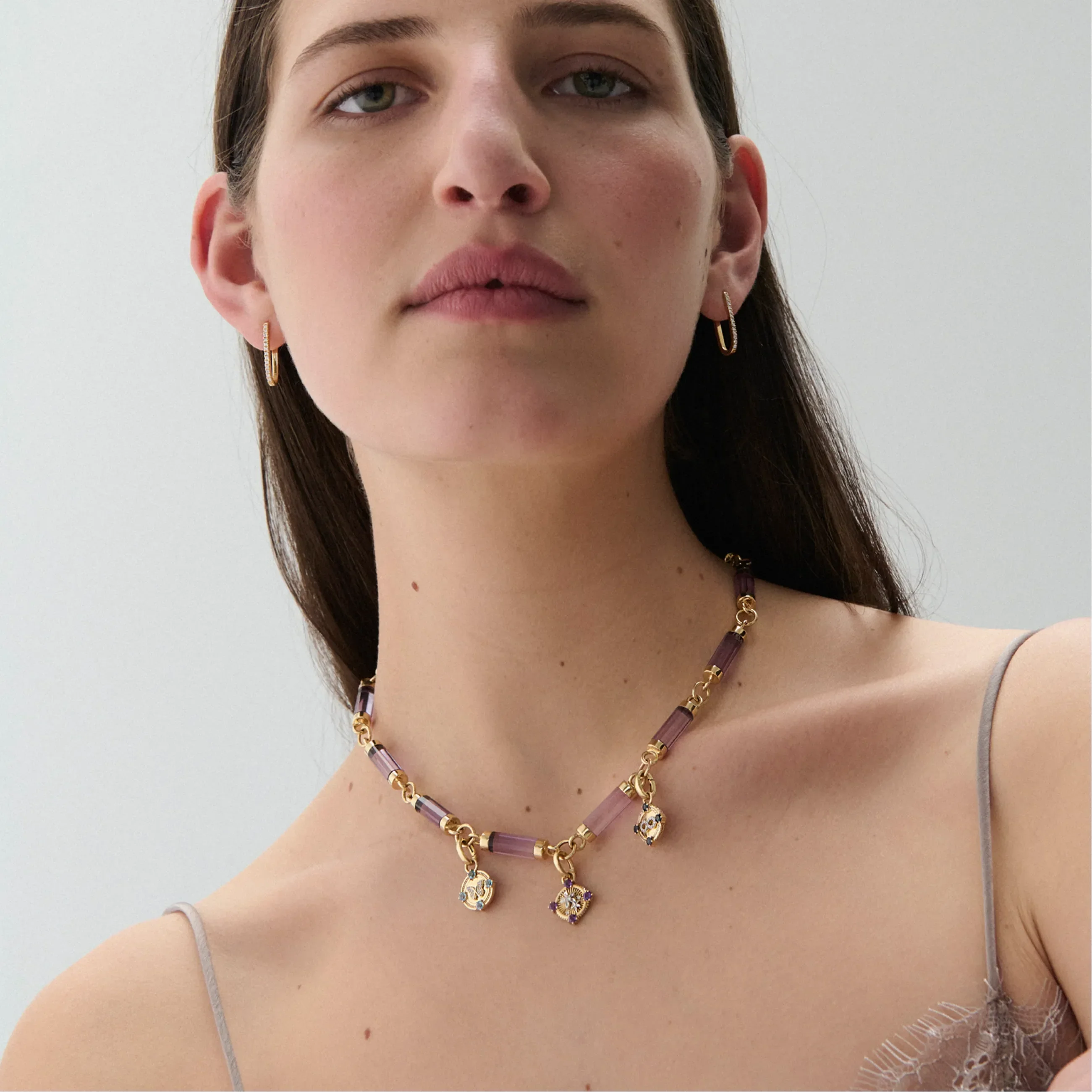 Resilience | Blossoms Gemstone Miniature Medallion | Diamonds, Amethyst, Yellow Gold, White Gold - Image 4
