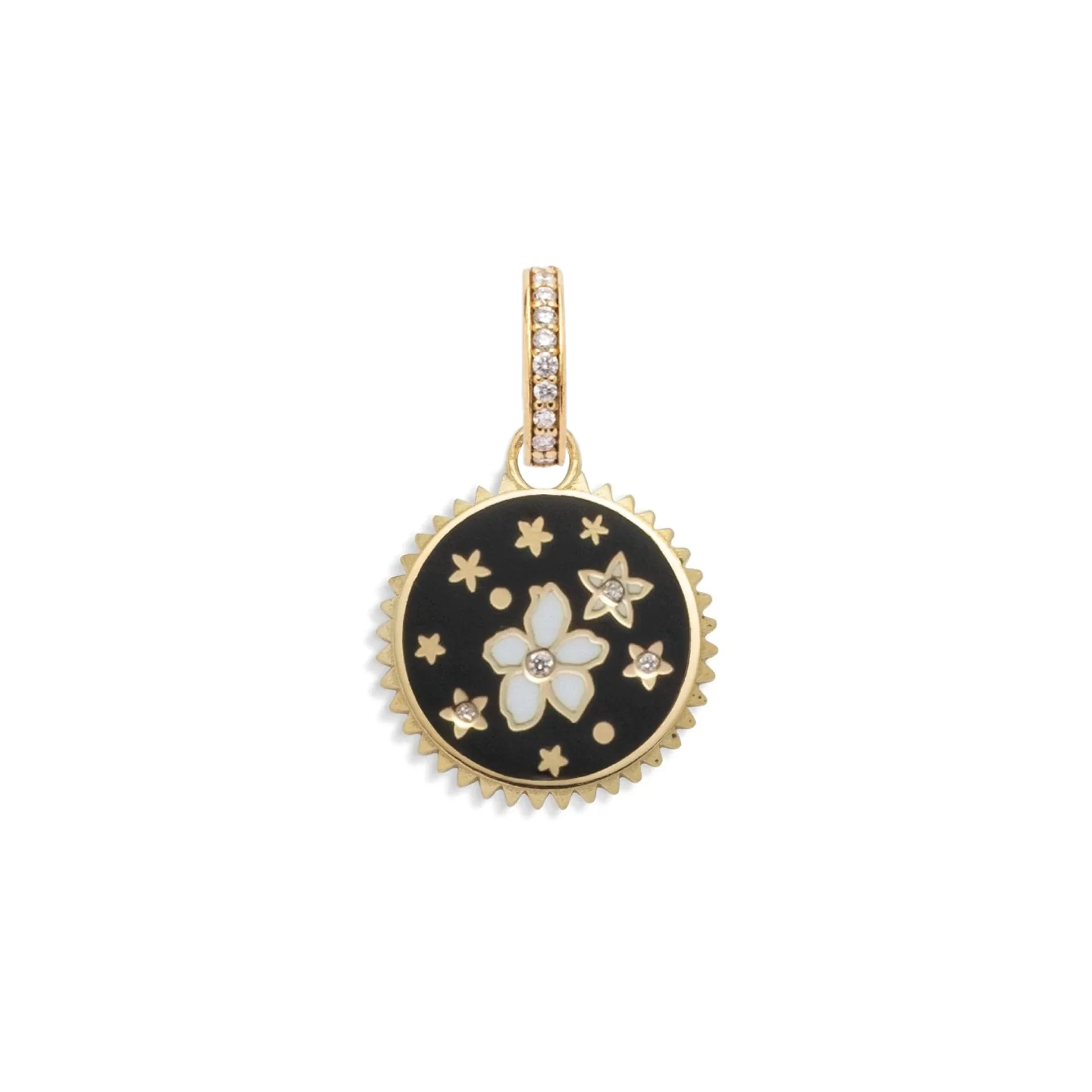 Resilience | Ceramic Blossoms Baby Medallion | Black Ceramic, Diamonds, Yellow Gold
