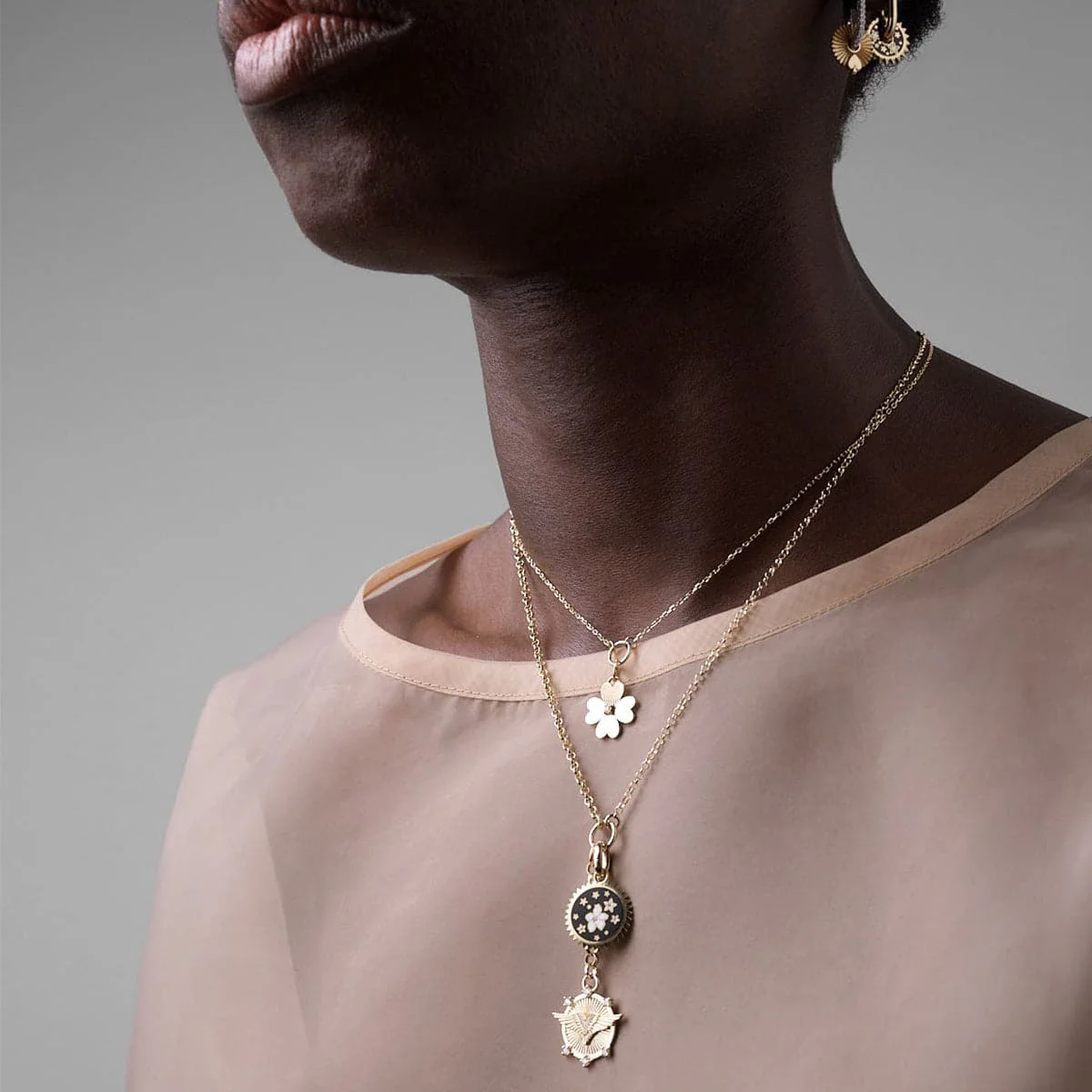 Resilience | Ceramic Blossoms Baby Medallion | Black Ceramic, Diamonds, Yellow Gold - Image 2
