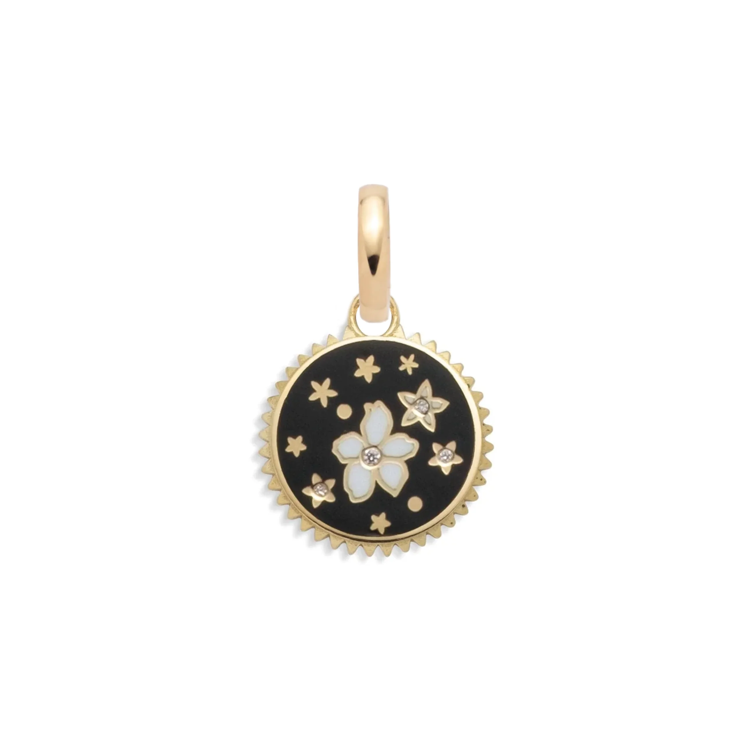 Resilience | Ceramic Blossoms Baby Medallion | Black Ceramic, Diamonds, Yellow Gold - Image 3