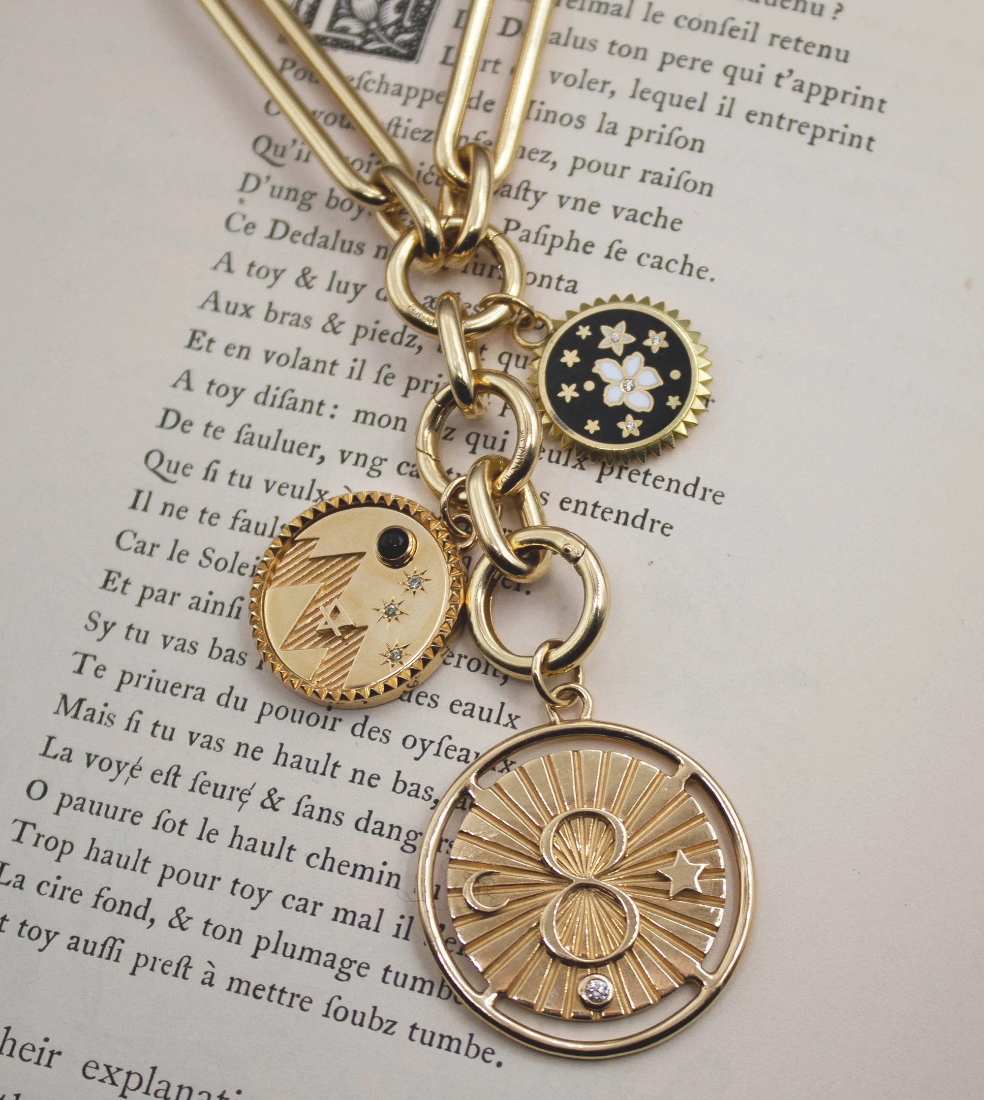 Resilience | Ceramic Blossoms Baby Medallion | Black Ceramic, Diamonds, Yellow Gold - Image 4