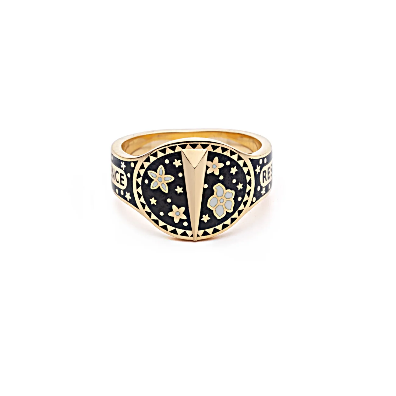 Resilience | Cigar Band | Black and White Ceramic, Yellow Gold