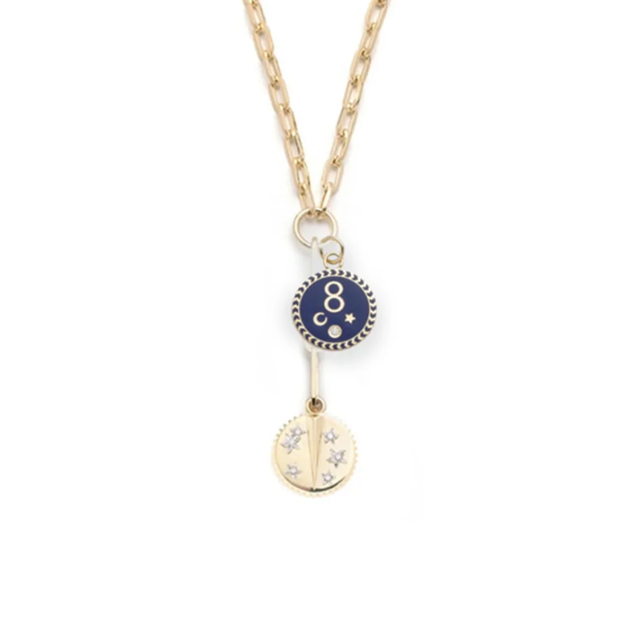 Resilience - Infinite Gratitude | Blossoms and Karma Small Clip Extension Necklace | Diamonds, Blue Ceramic, Yellow Gold
