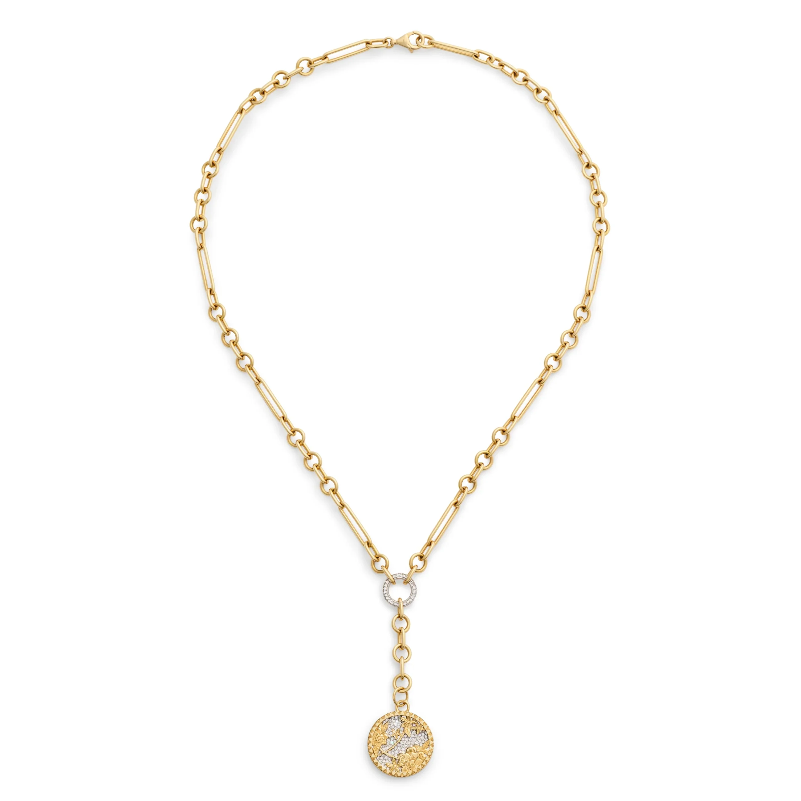 Resilience | Pavé Floral Screen Small Mixed Clip Extension Necklace | Diamonds, Yellow Gold - Image 3