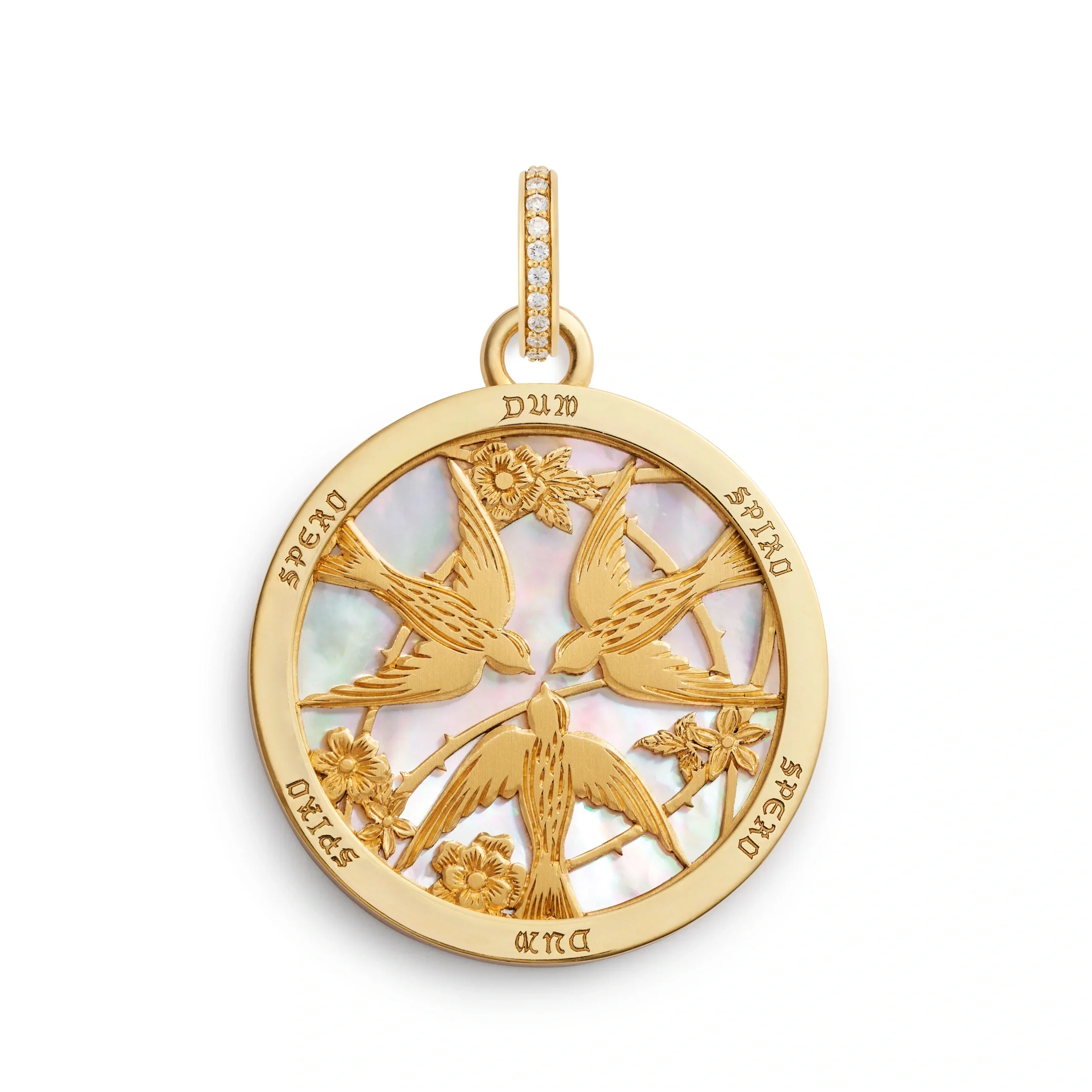 Resilience | Sparrow Screen on Stone Large Specialty Medallion | Mother of Pearl, Yellow Gold - Image 3