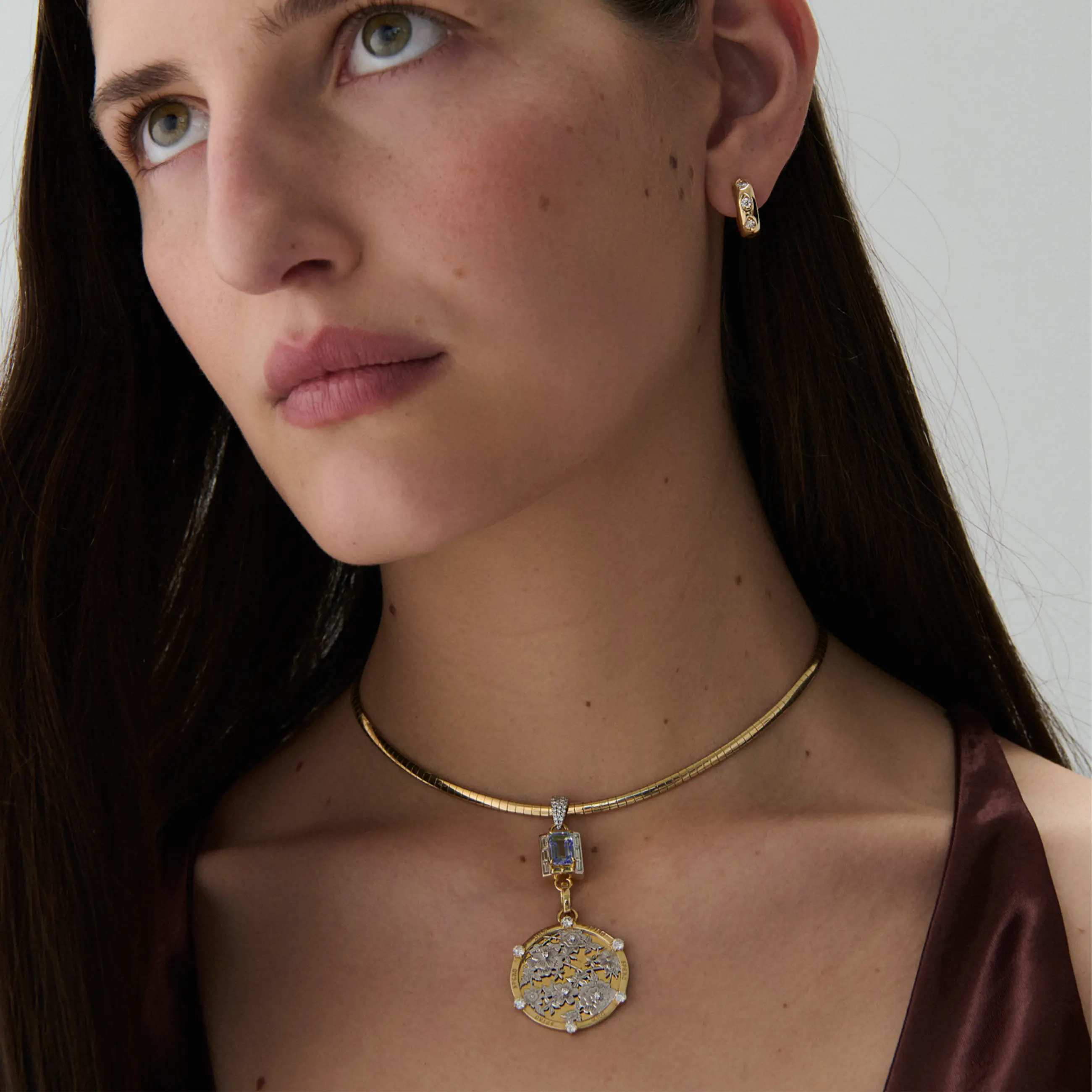 Resilience - True Love | Floral Screen and Lovestruck Pierced Cache Link Small Sleek Collar Necklace | Diamonds, Tanzanite, Mixed Gold - Image 2