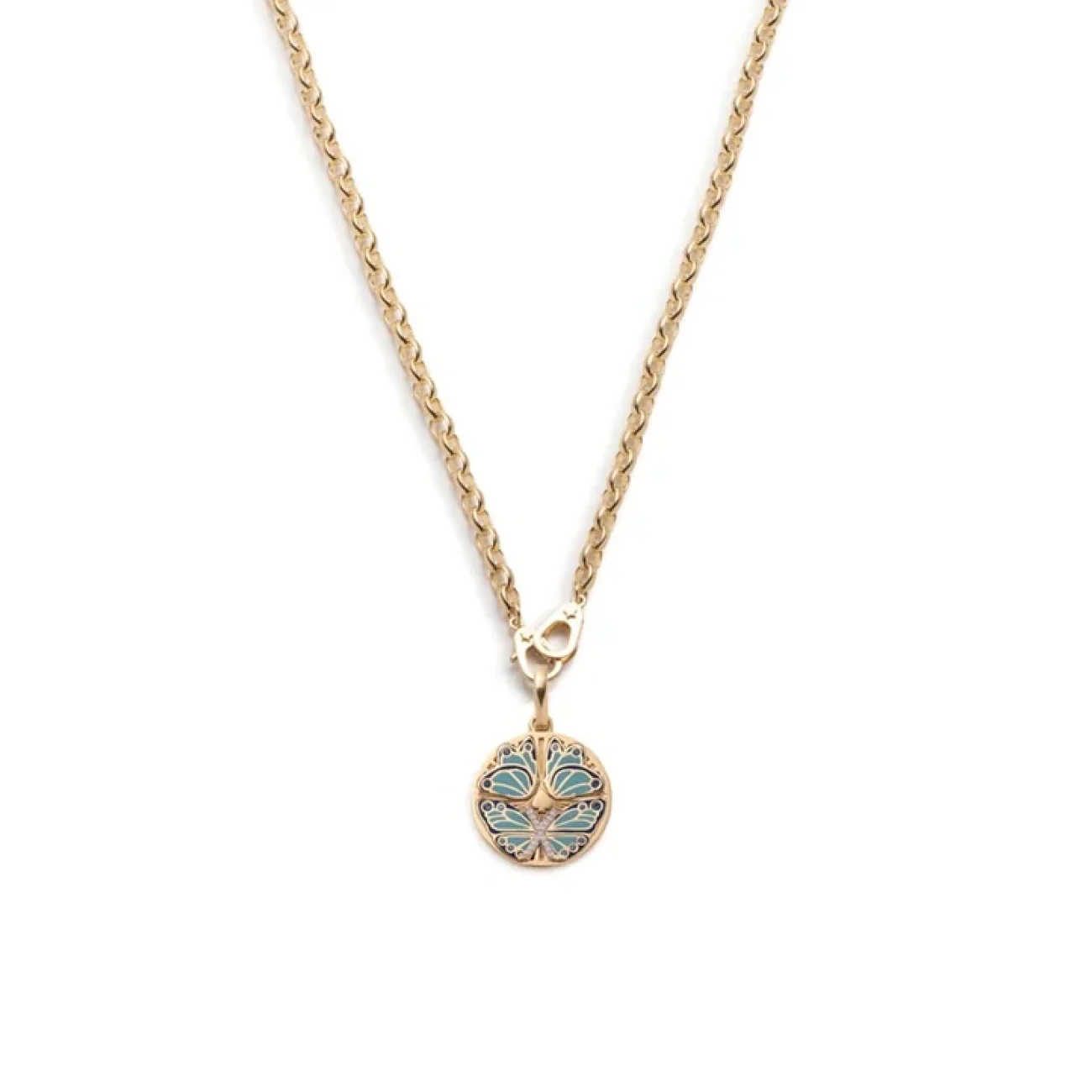 Reverie | Ceramic Butterfly Medium Clip Necklace with Sister Hooks | Diamonds, Blue Ceramic, Yellow Gold