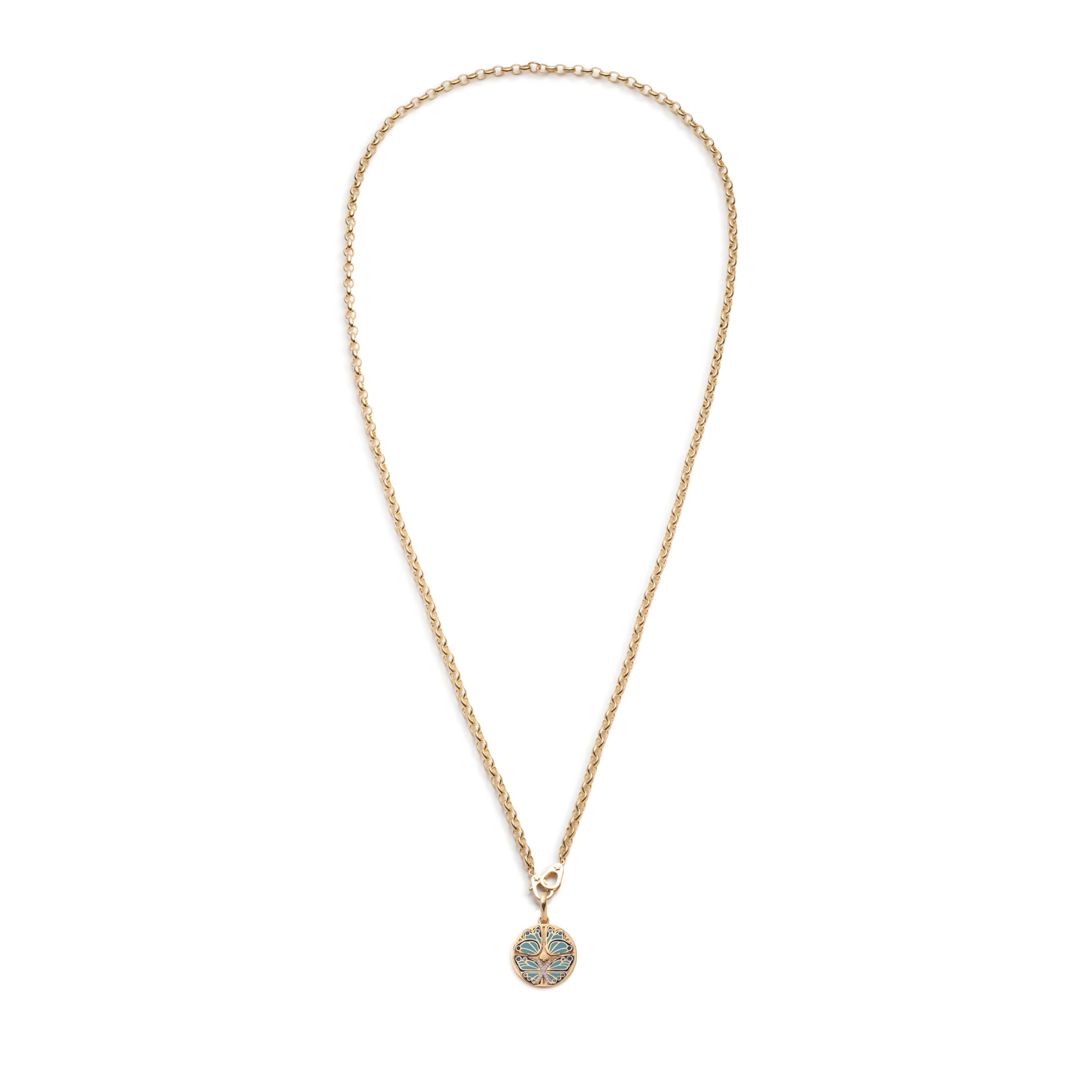 Reverie | Ceramic Butterfly Medium Clip Necklace with Sister Hooks | Diamonds, Blue Ceramic, Yellow Gold - Image 2