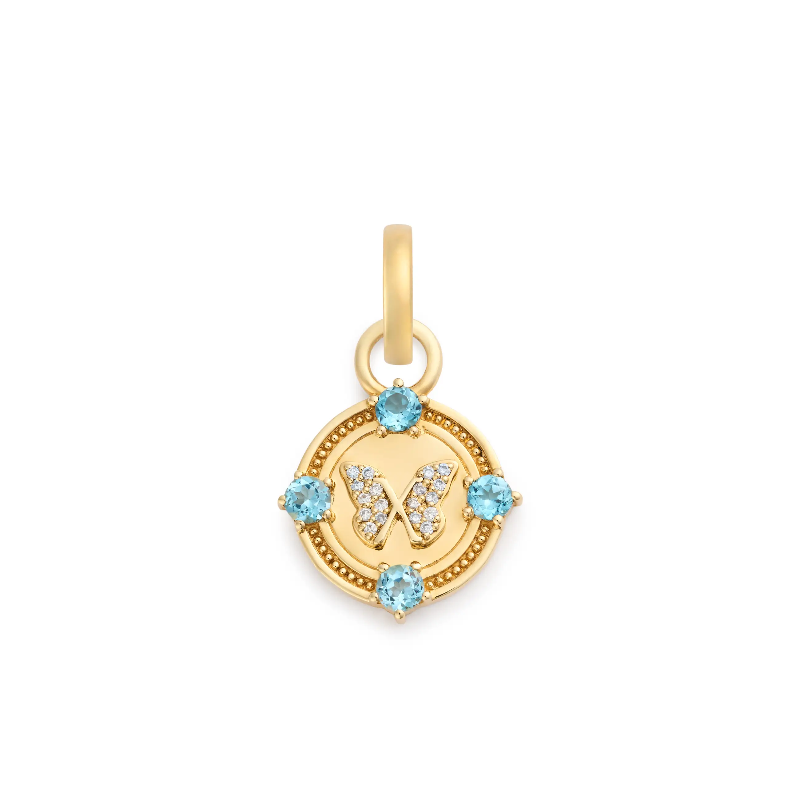Reverie | Butterfly Gemstone Miniature Medallion | Swiss Blue Topaz, Diamonds, Yellow Gold - Image 3