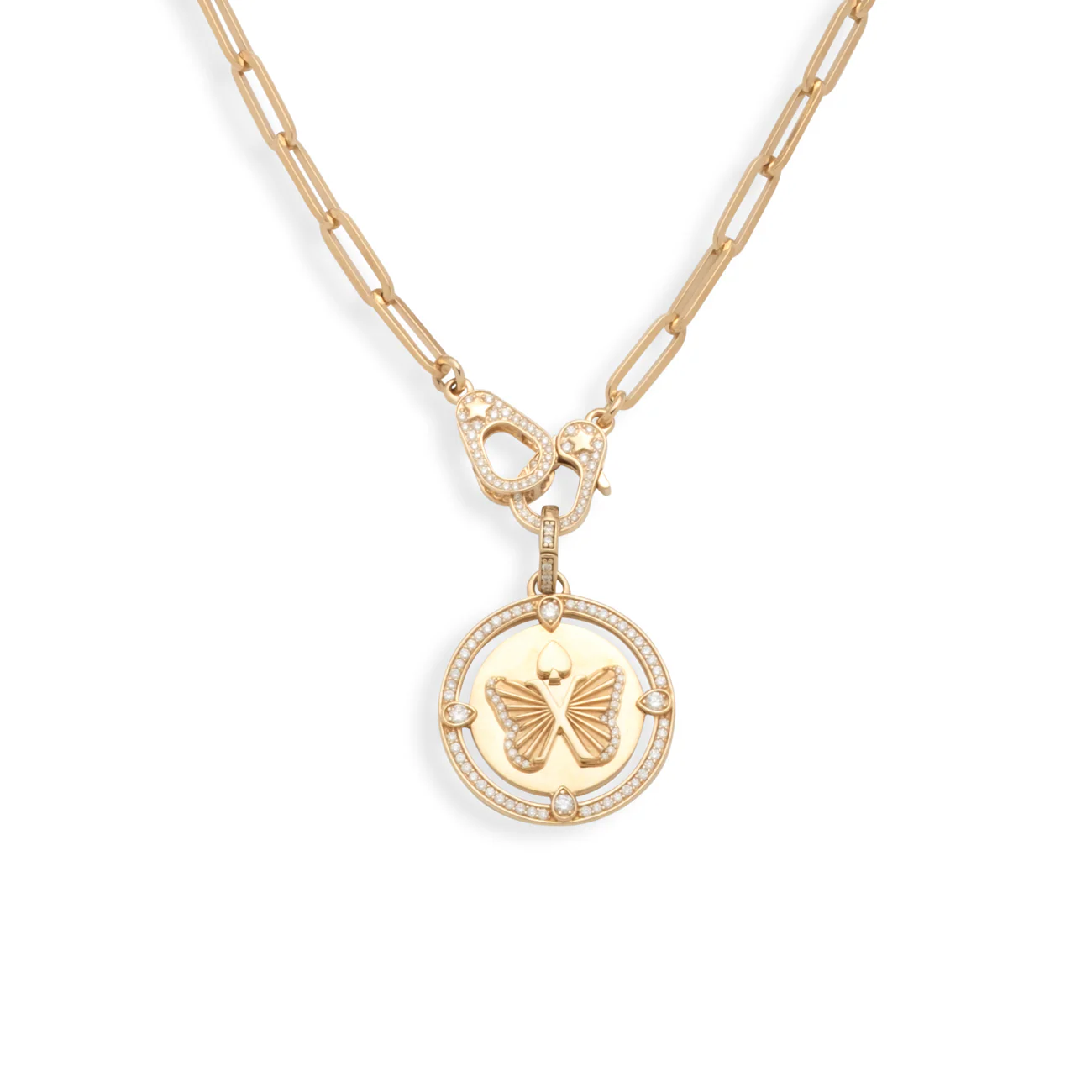 Reverie | Butterfly Medium Clip Necklace with Sister Hooks | Diamonds, Yellow Gold