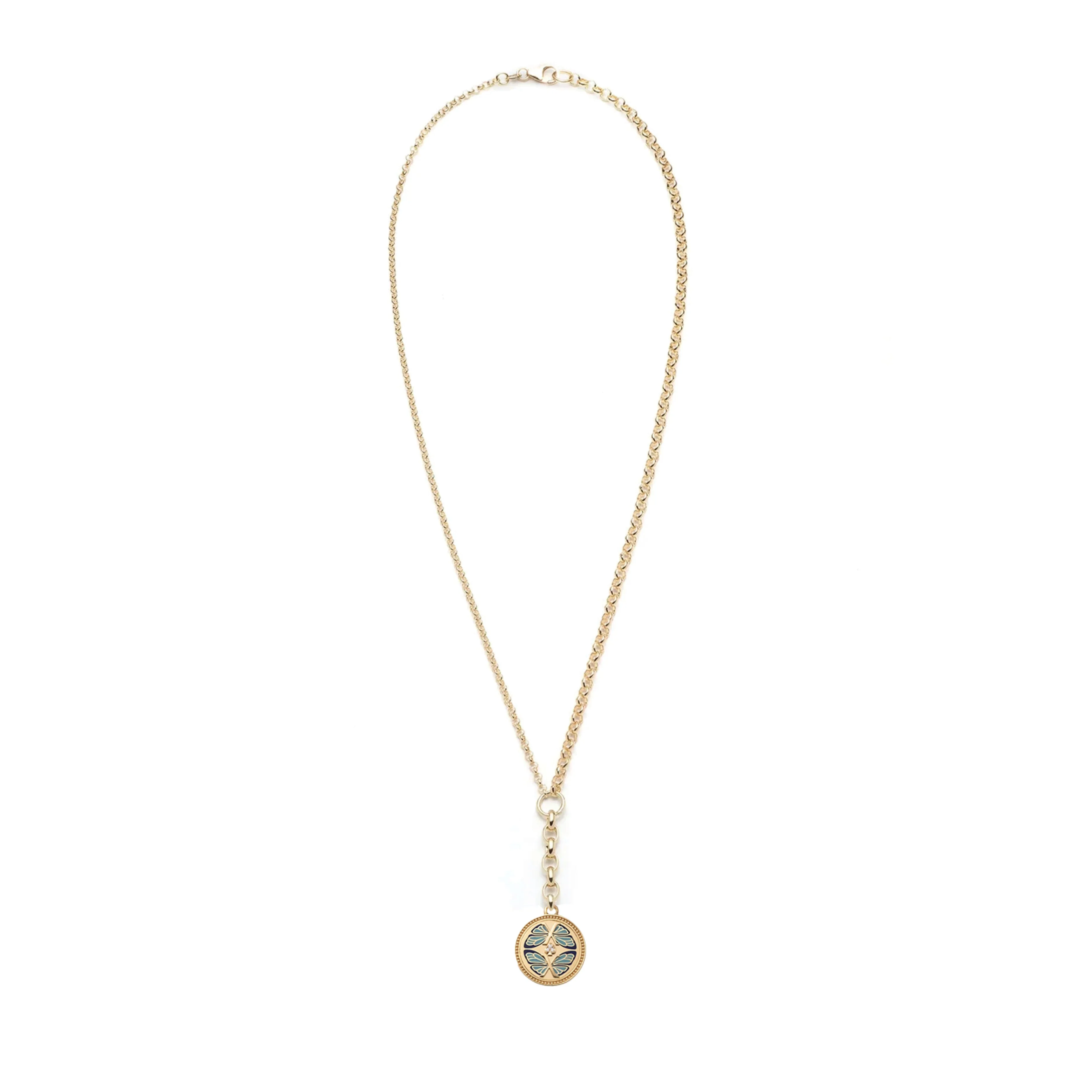 Reverie | Ceramic Butterfly Medium Mixed Belcher Extension Necklace | Blue Ceramic Diamonds, Yellow Gold - Image 2