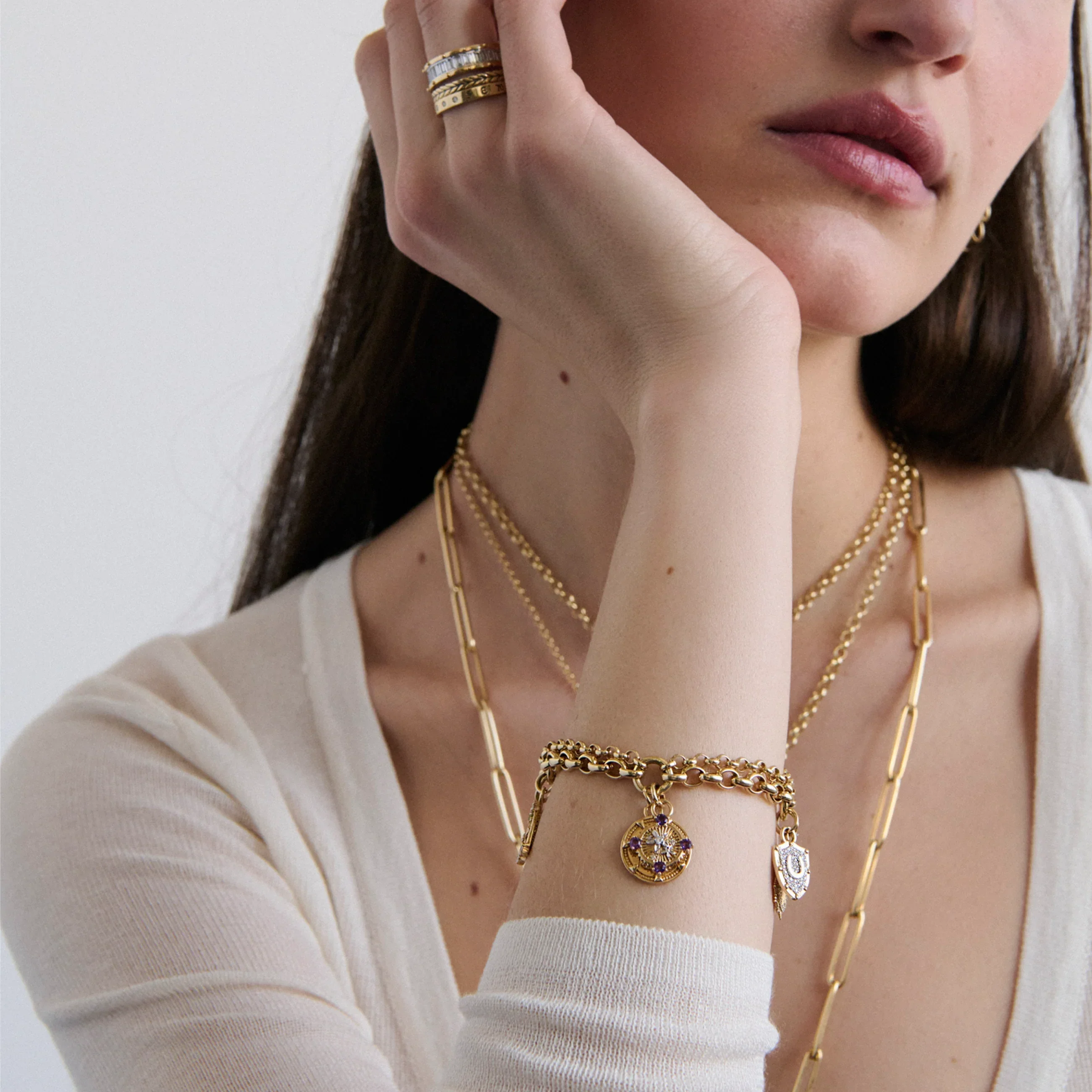 Personalized - Reverie | Engravable and Butterfly Festoon Charmed Bracelet | Multi-Stone, Mixed Gold - Image 2