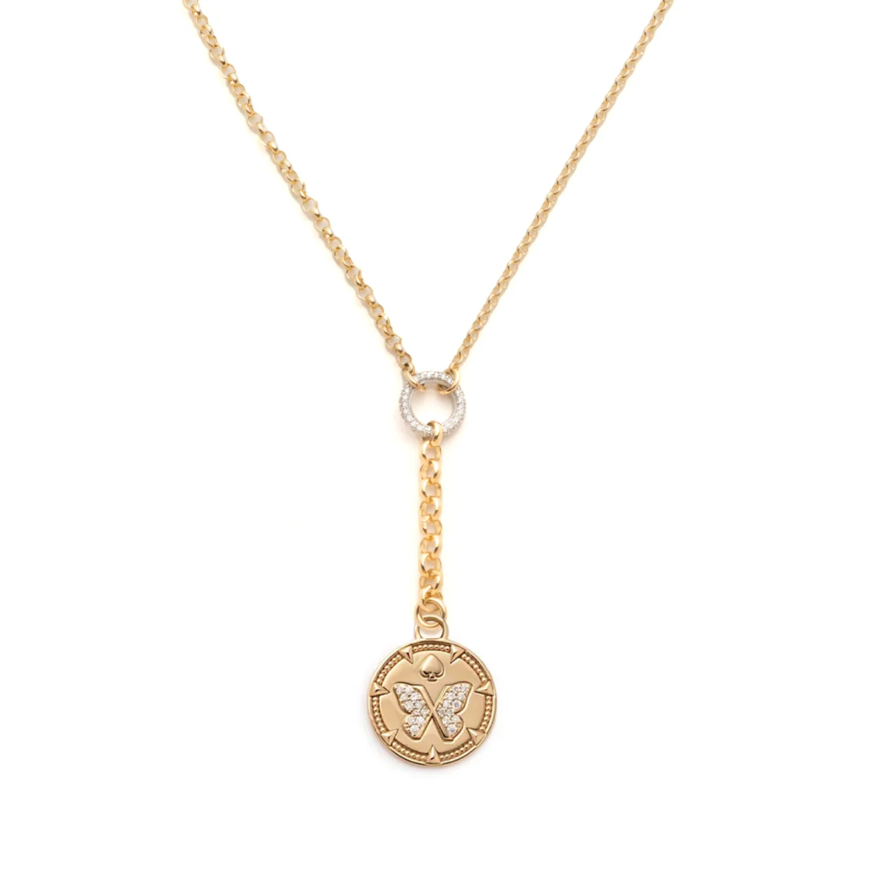 Reverie | Butterfly Small Mixed Belcher Extension Necklace | Diamonds, Yellow Gold