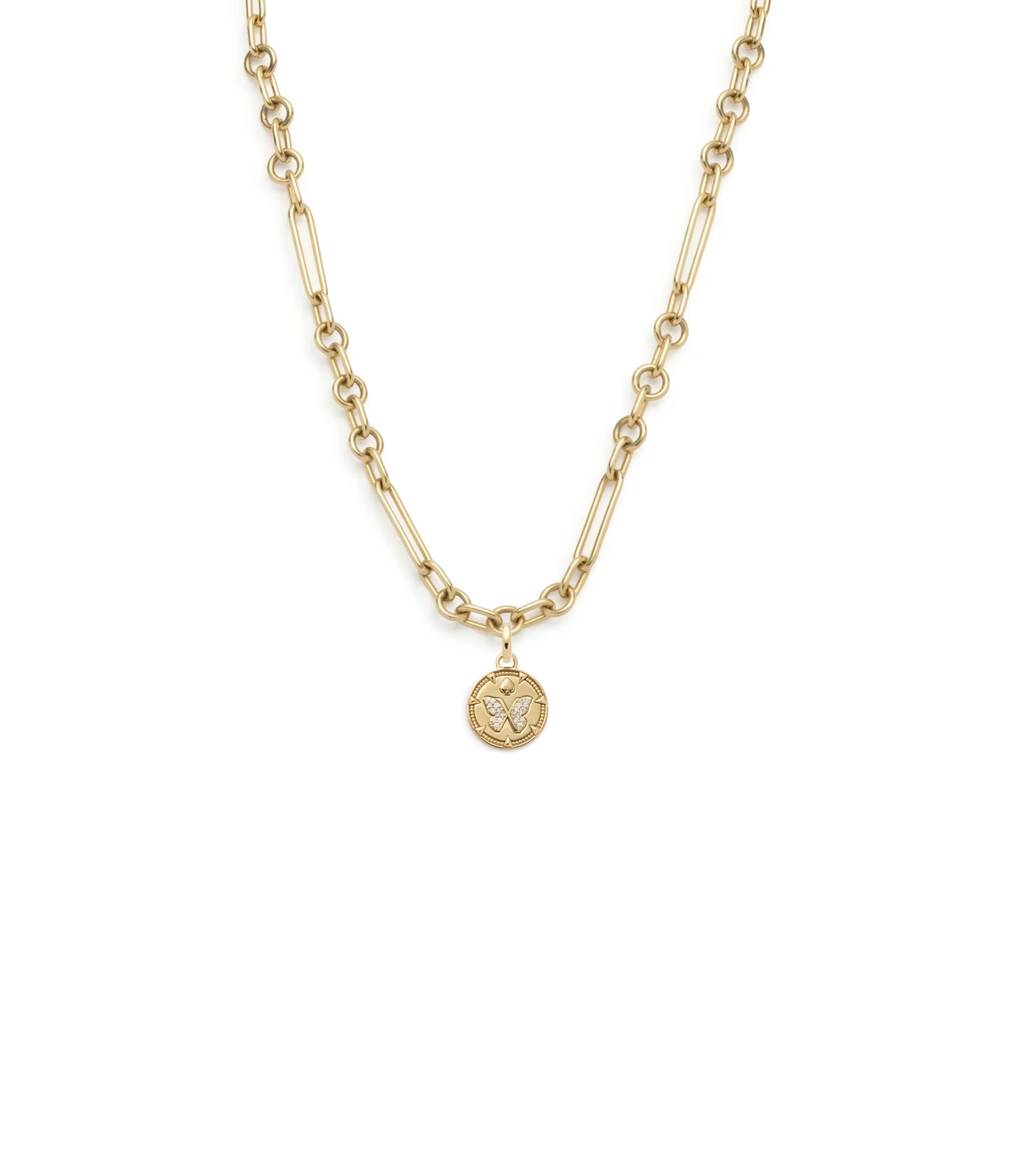 Reverie | Butterfly Small Mixed Clip Necklace | Diamonds, Yellow Gold