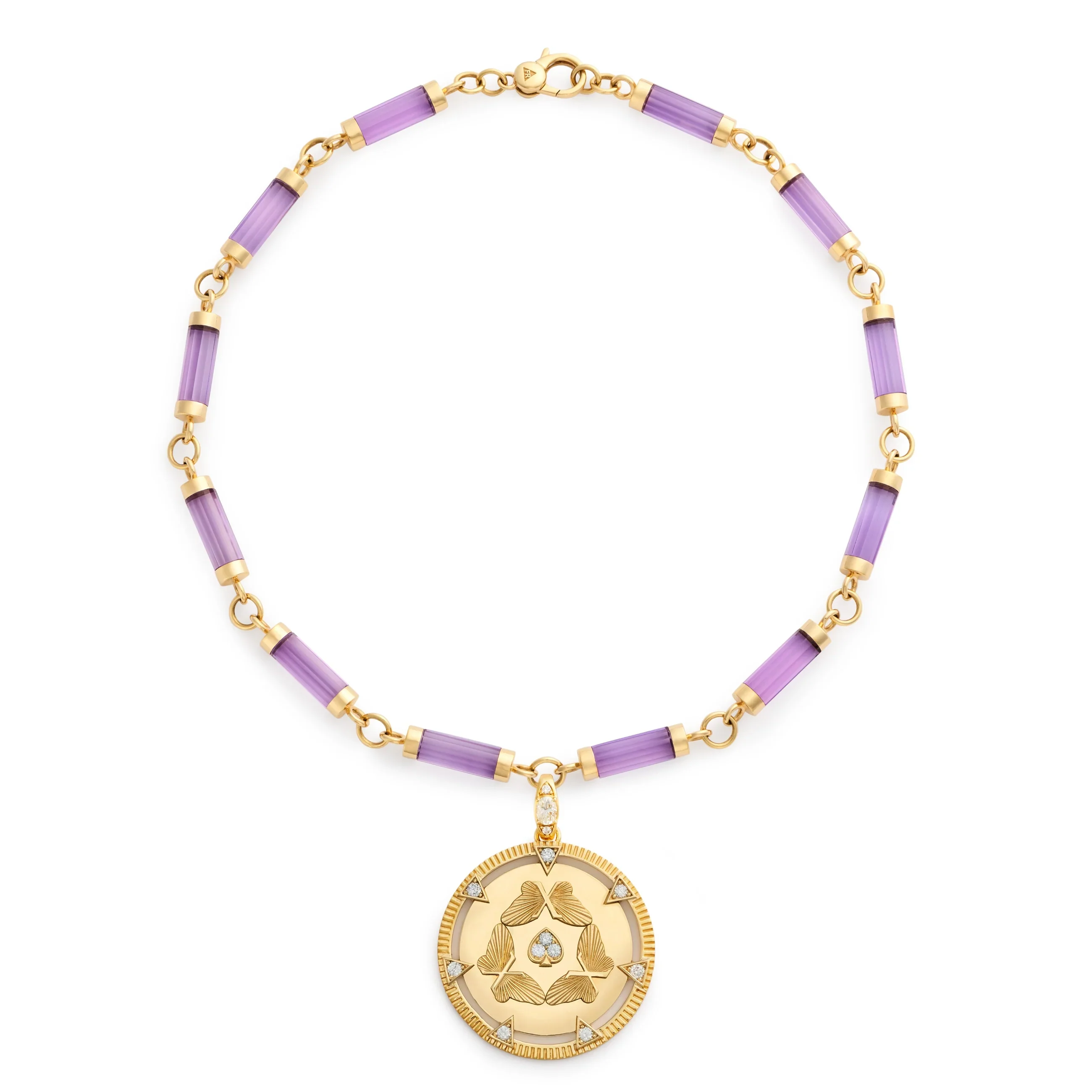 Reverie | Butterfly Triskele Oversized Element Necklace | Diamonds, Amethyst, Yellow Gold - Image 3