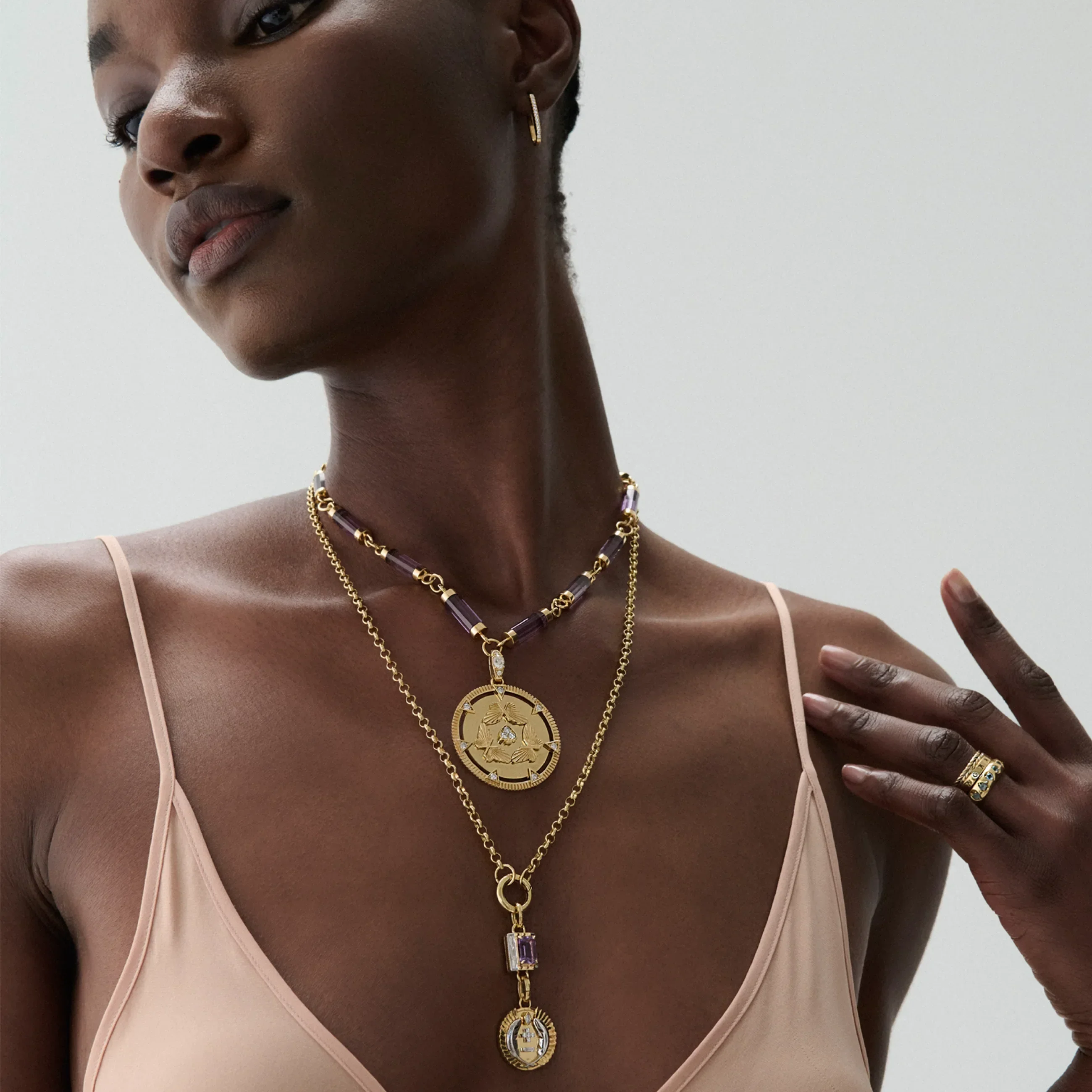 Reverie | Butterfly Triskele Oversized Element Necklace | Diamonds, Amethyst, Yellow Gold - Image 4