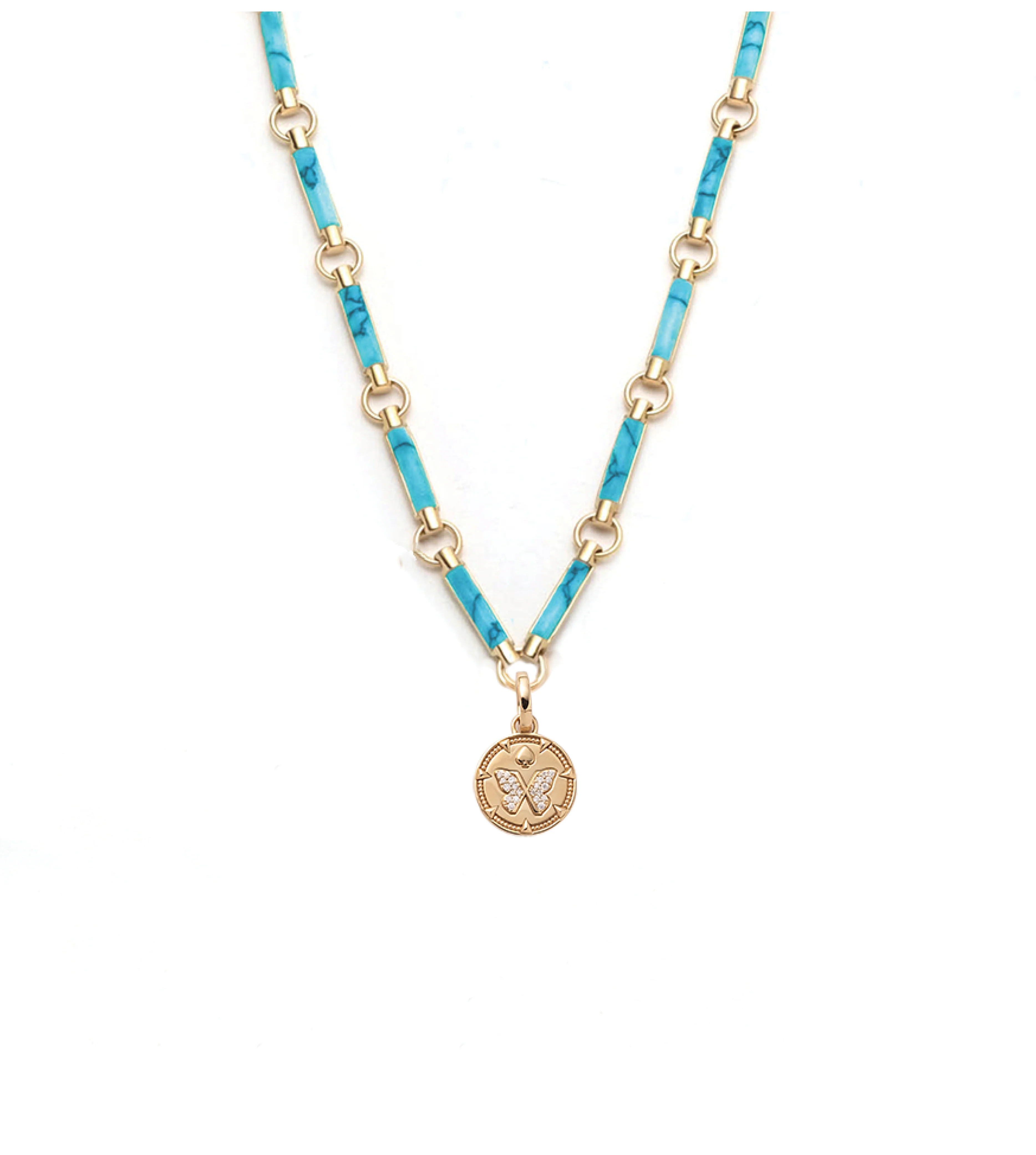 Reverie | Butterfly Element Necklace | Diamonds, Turquoise, Yellow Gold