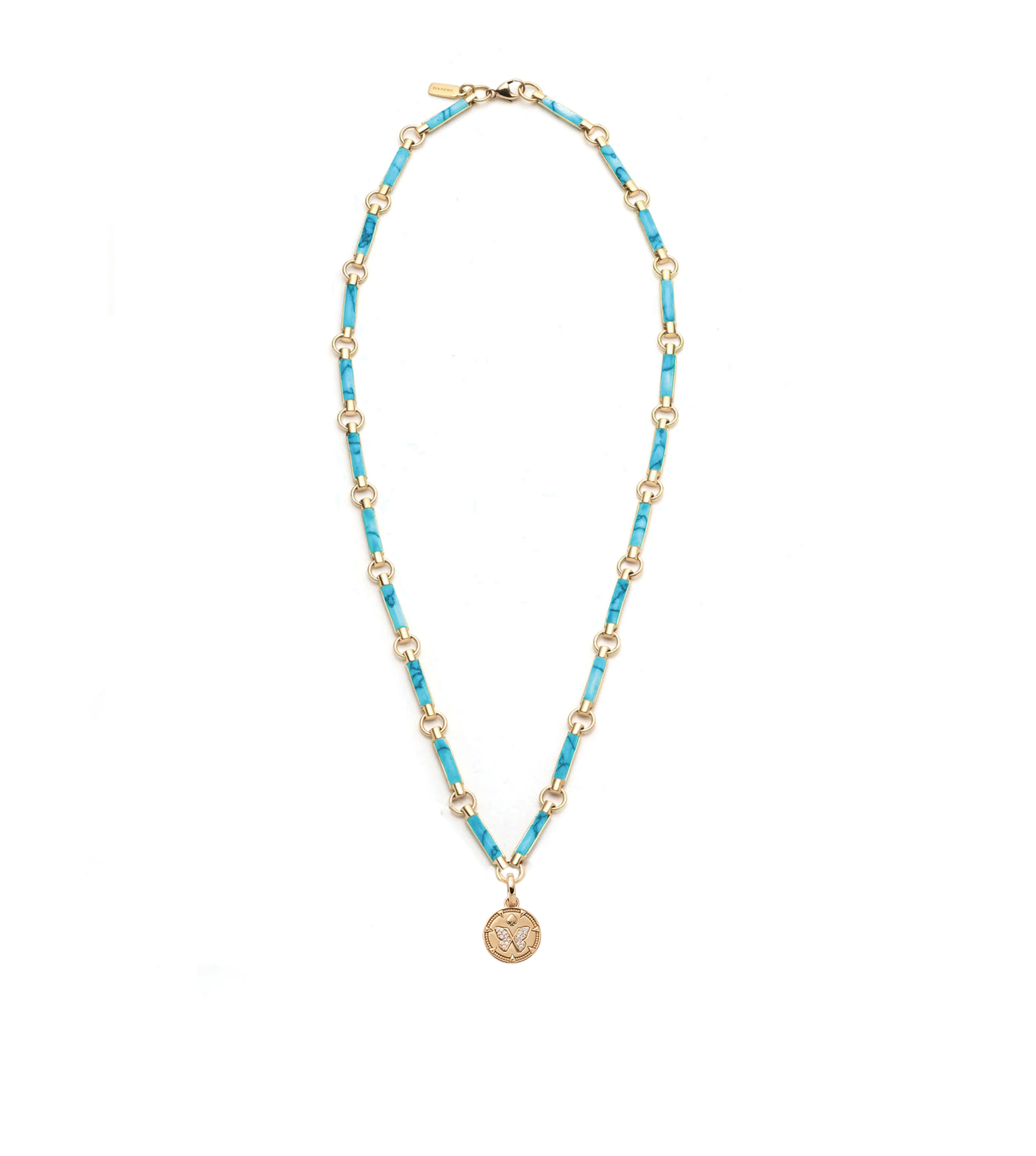 Reverie | Butterfly Element Necklace | Diamonds, Turquoise, Yellow Gold - Image 2