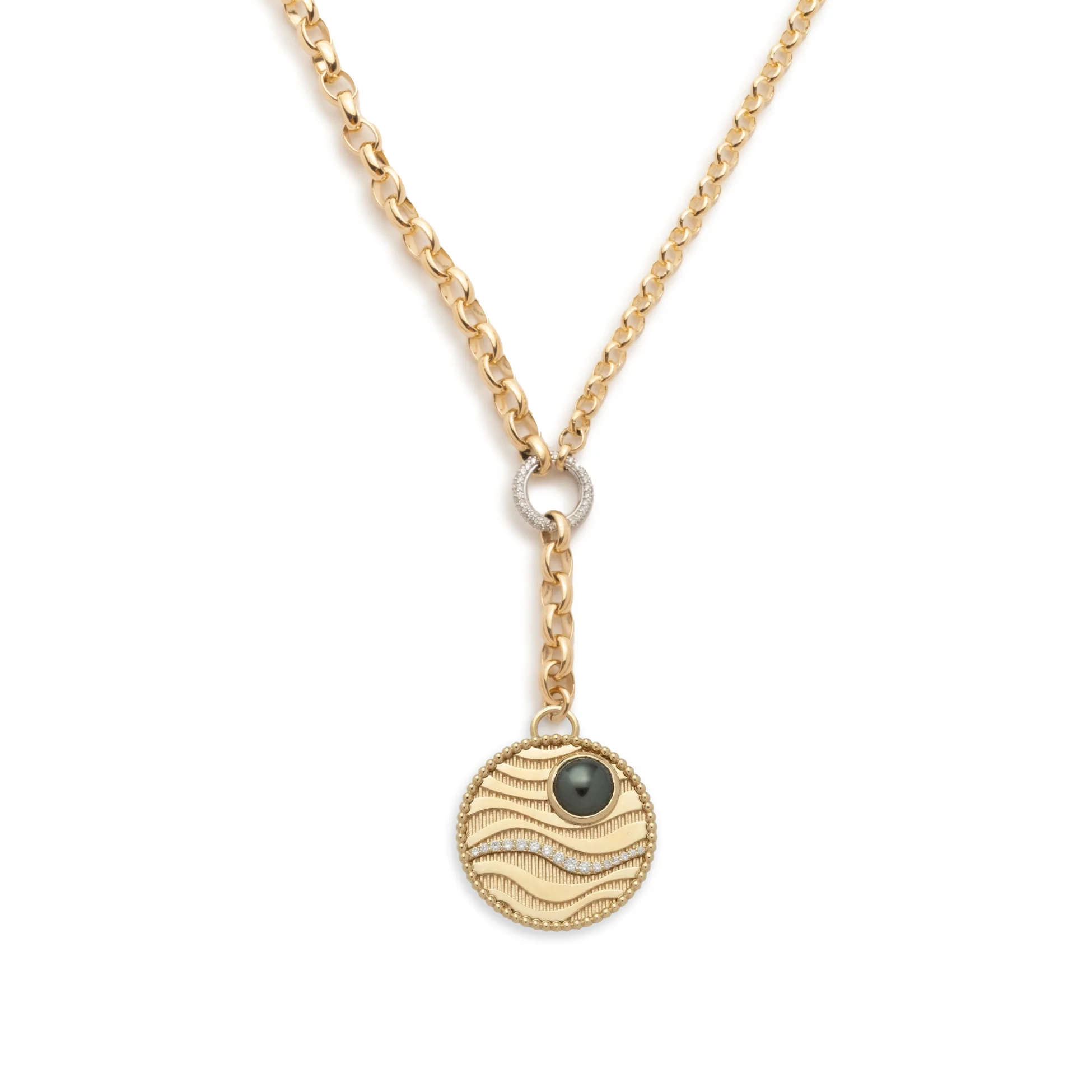 Wholeness | Sana Heavy Mixed Belcher Extension Necklace | Diamonds, Black Tahitian Pearl, Yellow Gold - Image 3