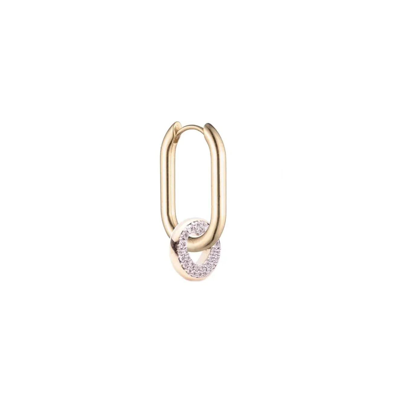 True Love | Pavé Side Heart Beat Small Chubby Fob Earring | Diamonds, Yellow Gold