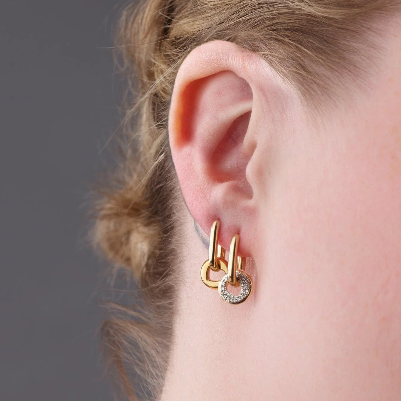 True Love | Pavé Side Heart Beat Small Chubby Fob Earring | Diamonds, Yellow Gold - Image 2