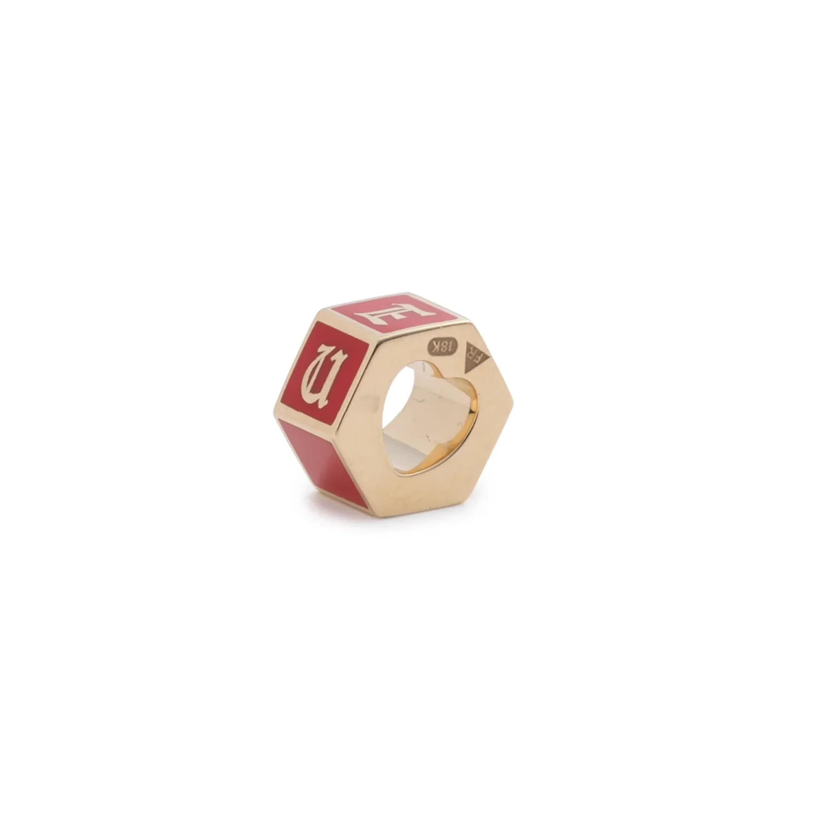 Personalized | Custom Faceted Small Heart Beat | Red Ceramic, Yellow Gold