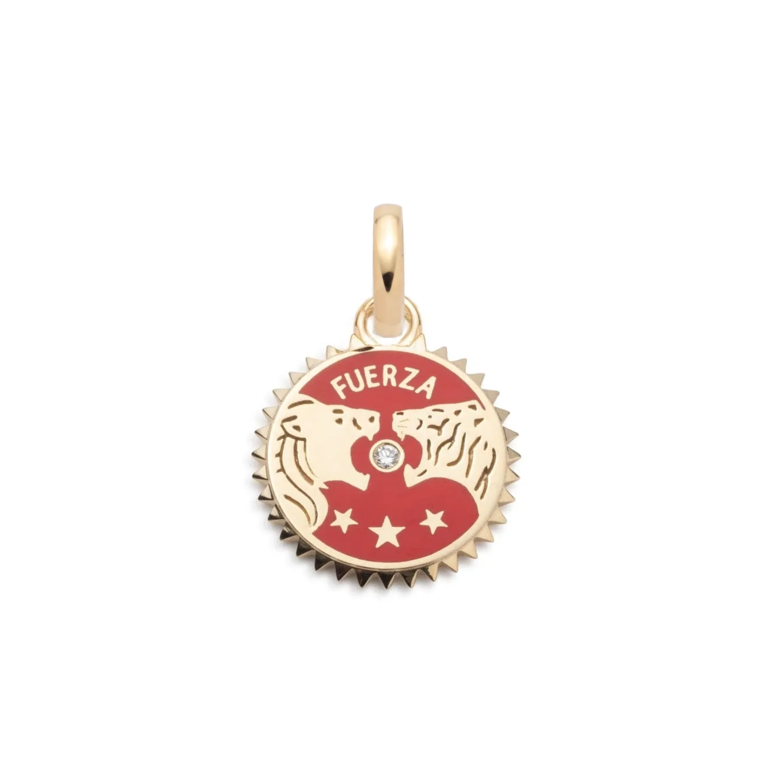 Strength | Ceramic Solar & Lunar Baby Medallion | Red Ceramic, Diamond, Yellow Gold