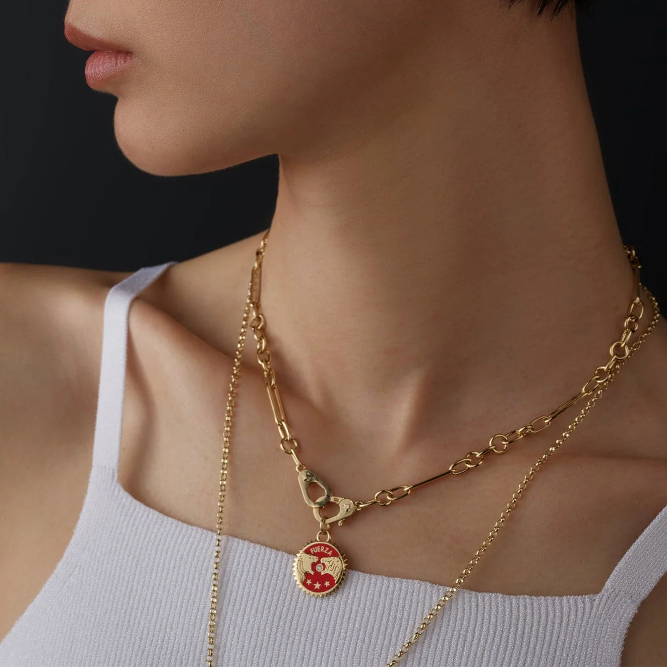 Strength | Ceramic Solar & Lunar Baby Medallion | Red Ceramic, Diamond, Yellow Gold - Image 2