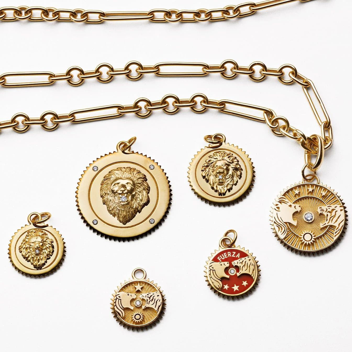 Strength | Ceramic Solar & Lunar Baby Medallion | Red Ceramic, Diamond, Yellow Gold - Image 4