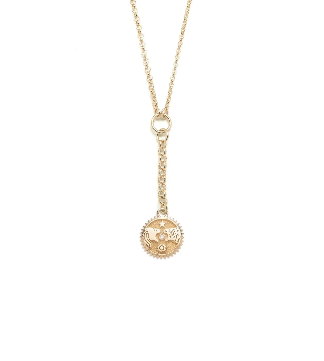 Strength | Solar & Lunar Small Mixed Belcher Extension Necklace | Diamond, Yellow Gold