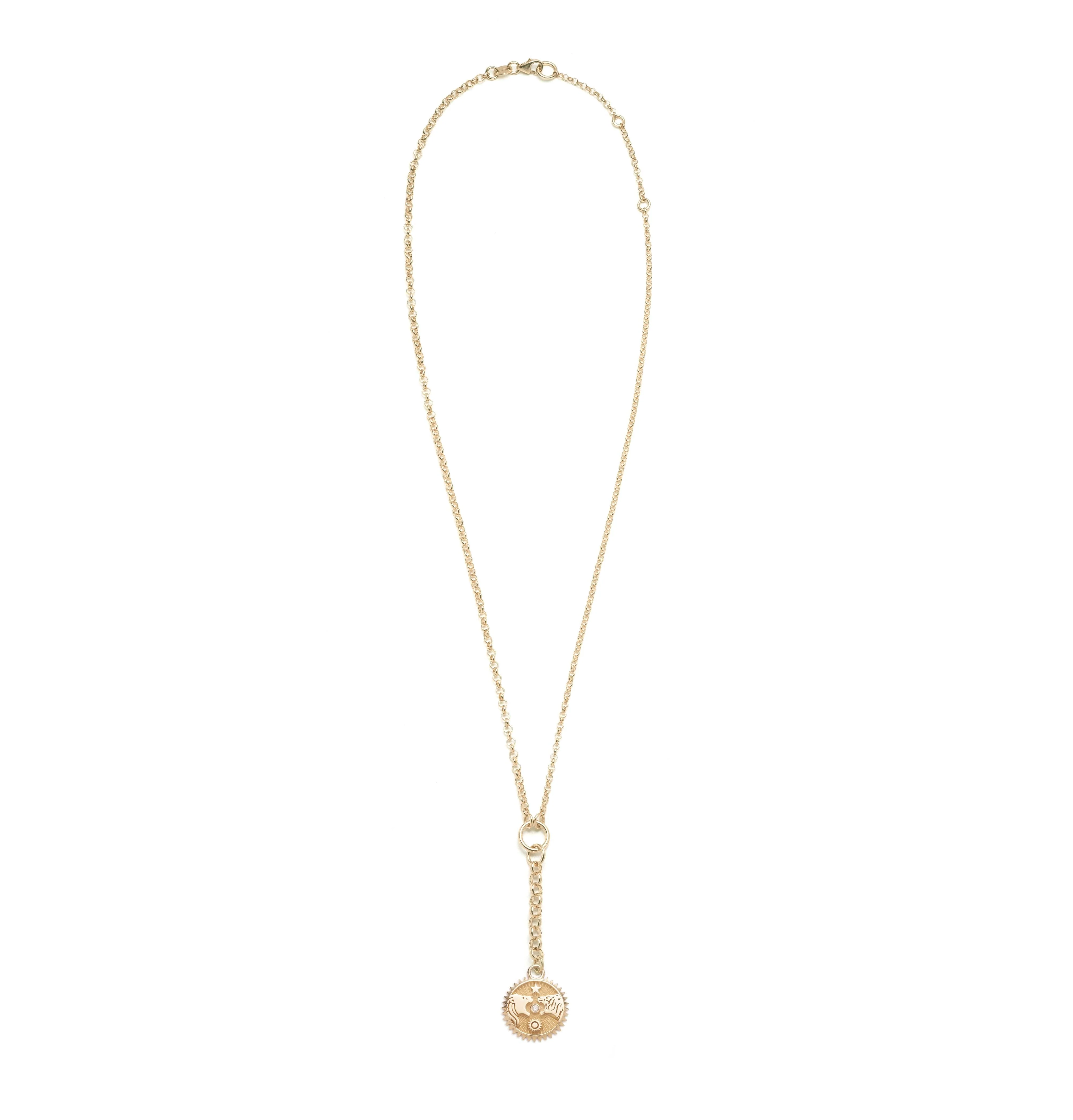 Strength | Solar & Lunar Small Mixed Belcher Extension Necklace | Diamond, Yellow Gold - Image 2