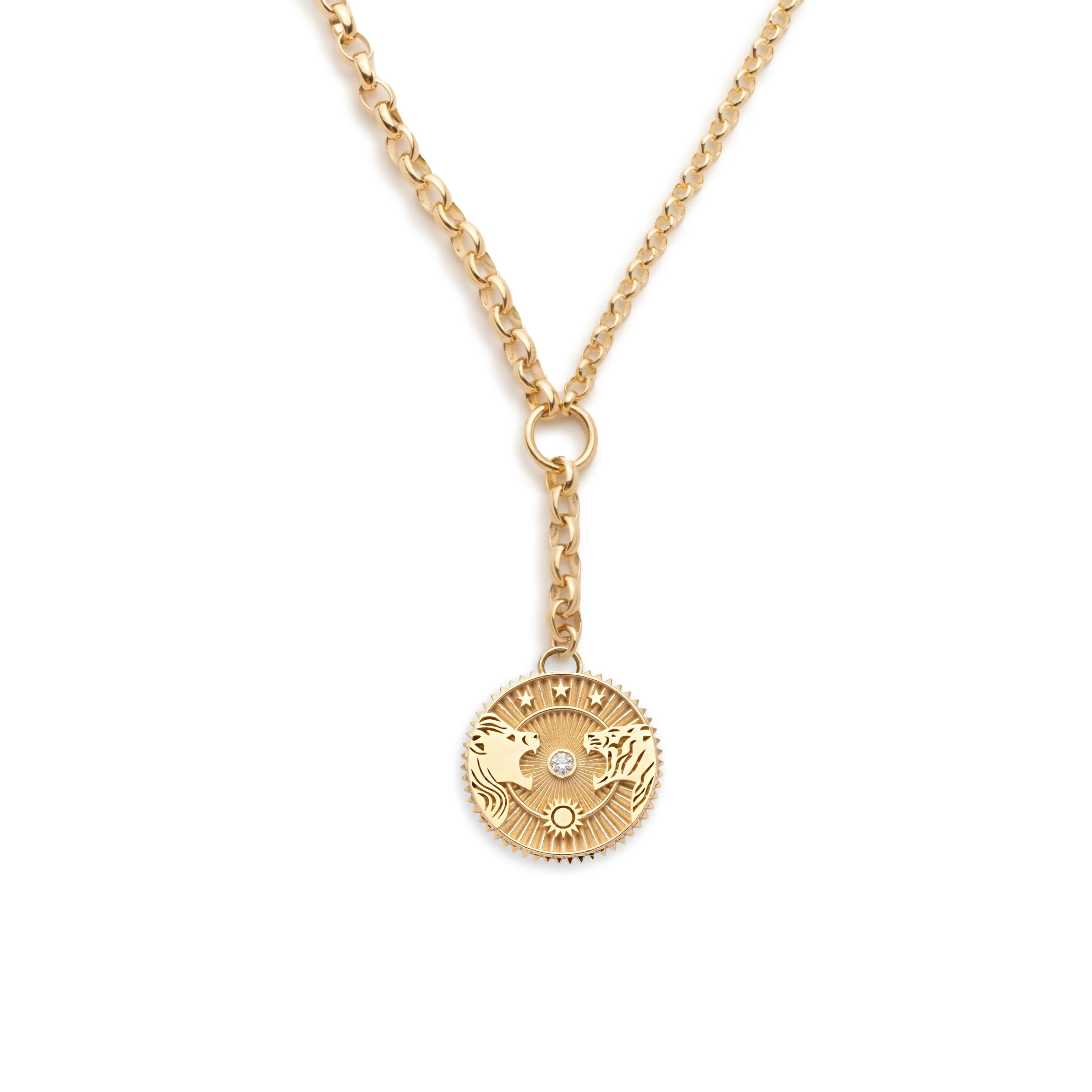 Strength | Solar & Lunar Heavy Mixed Belcher Extension Necklace | Diamond, Yellow Gold