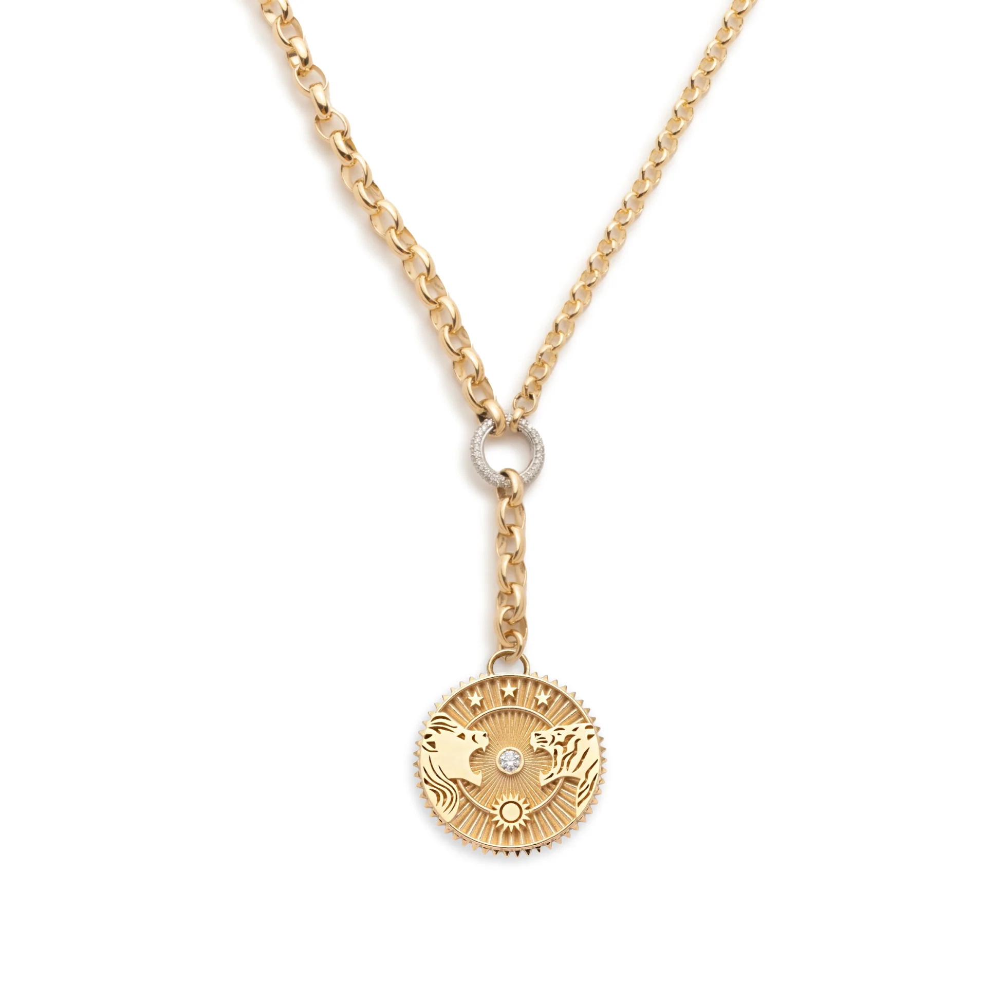 Strength | Solar & Lunar Heavy Mixed Belcher Extension Necklace | Diamond, Yellow Gold - Image 3