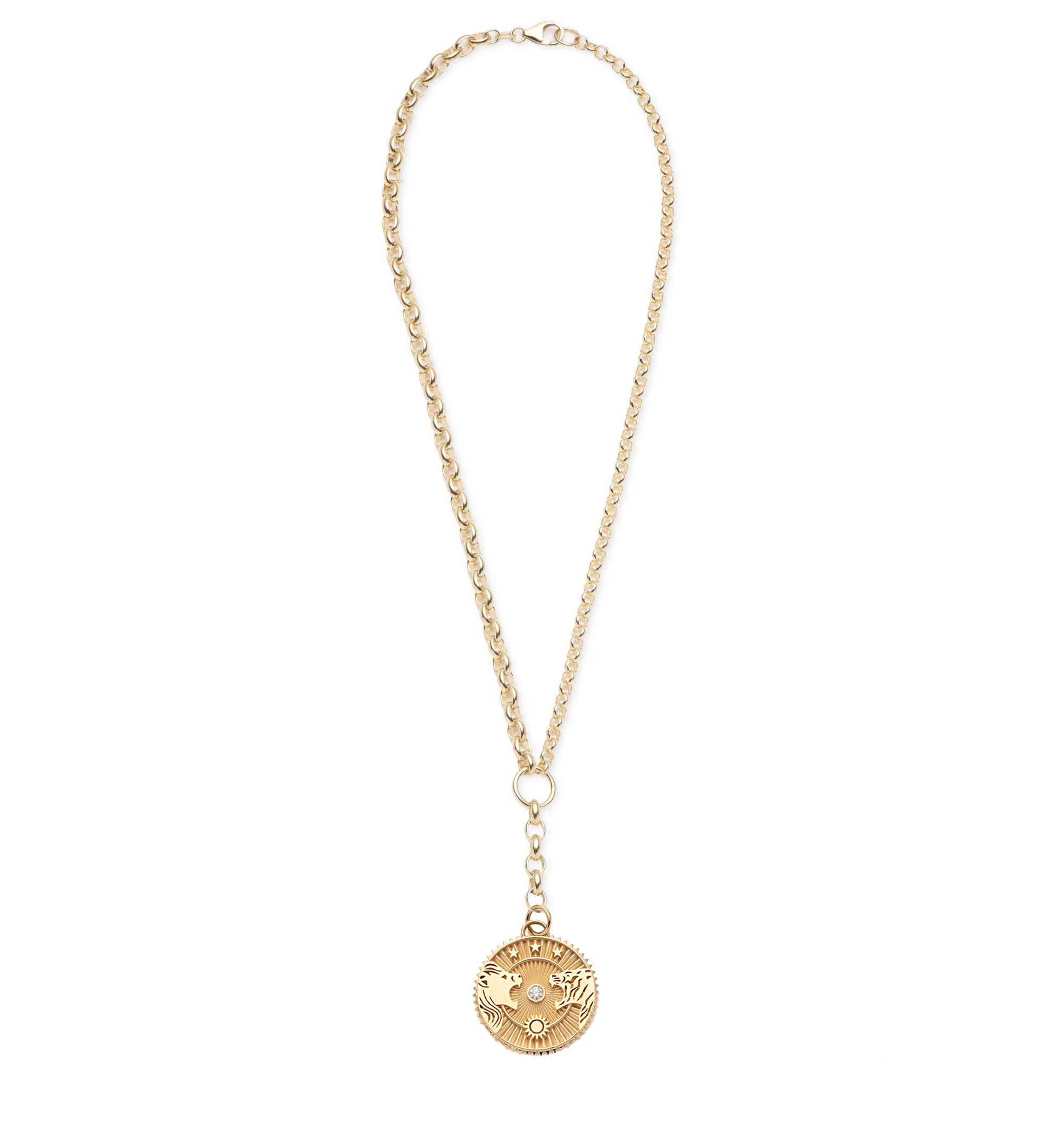 Strength | Solar & Lunar Heavy Mixed Belcher Extension Necklace | Diamond, Yellow Gold - Image 4
