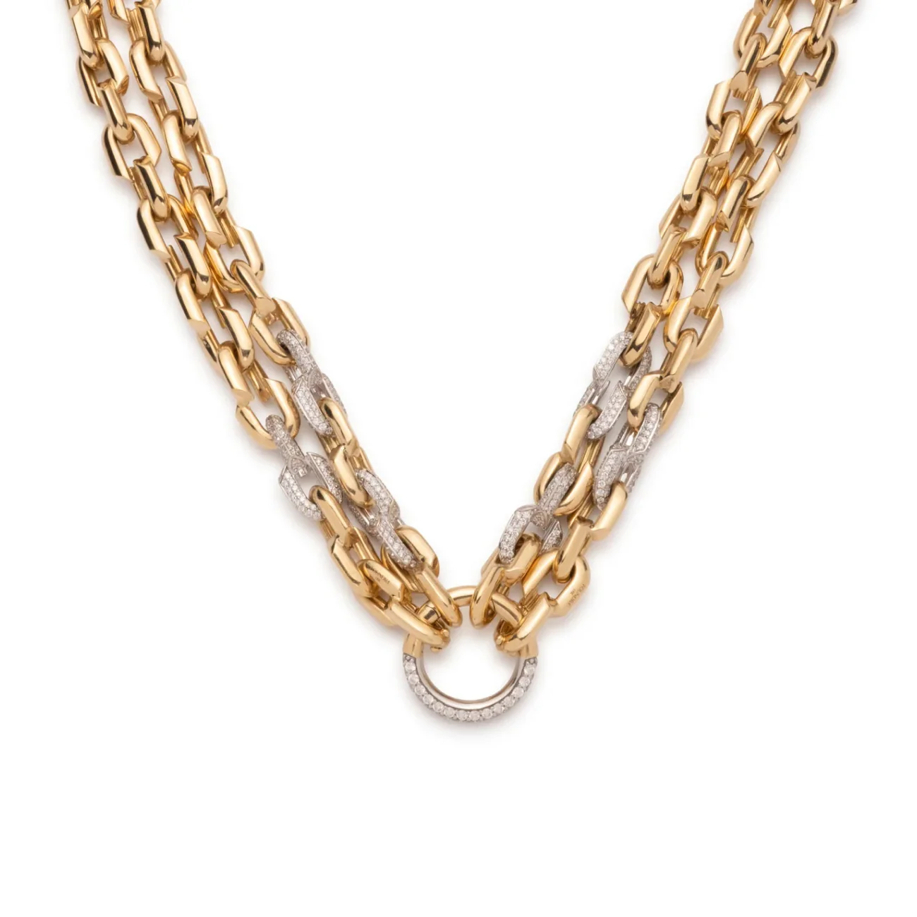 Strong Hearts | Small Love Link Double Strand Pavé Open Chain | Diamonds, Yellow Gold