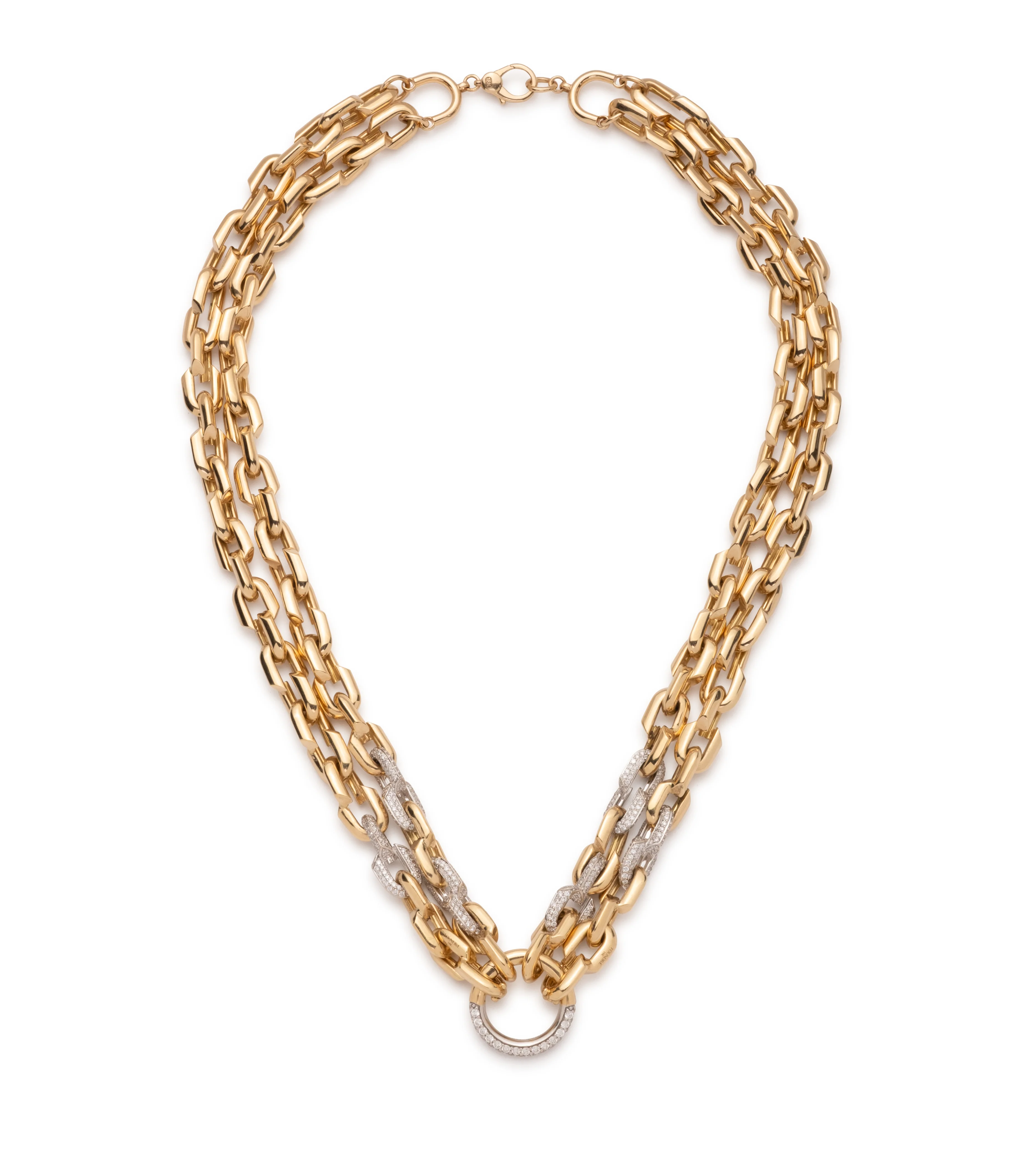 Strong Hearts | Small Love Link Double Strand Pavé Open Chain | Diamonds, Yellow Gold - Image 2