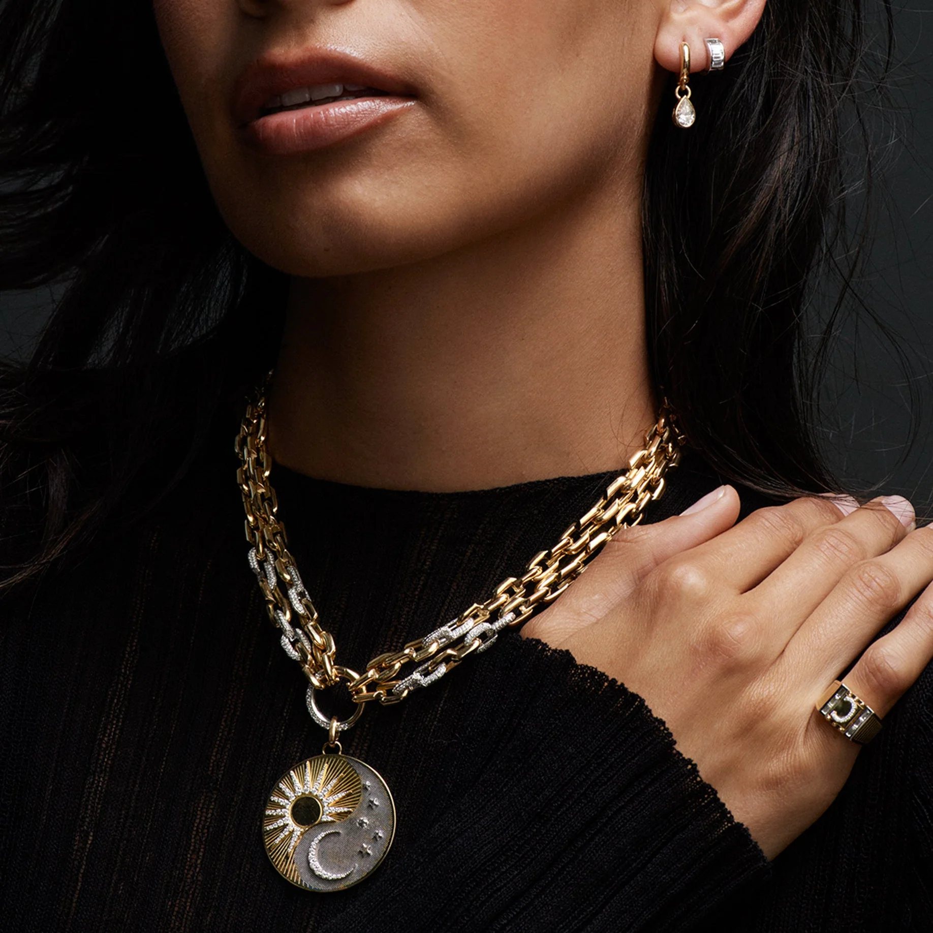 Strong Hearts | Small Love Link Double Strand Pavé Open Chain | Diamonds, Yellow Gold - Image 3