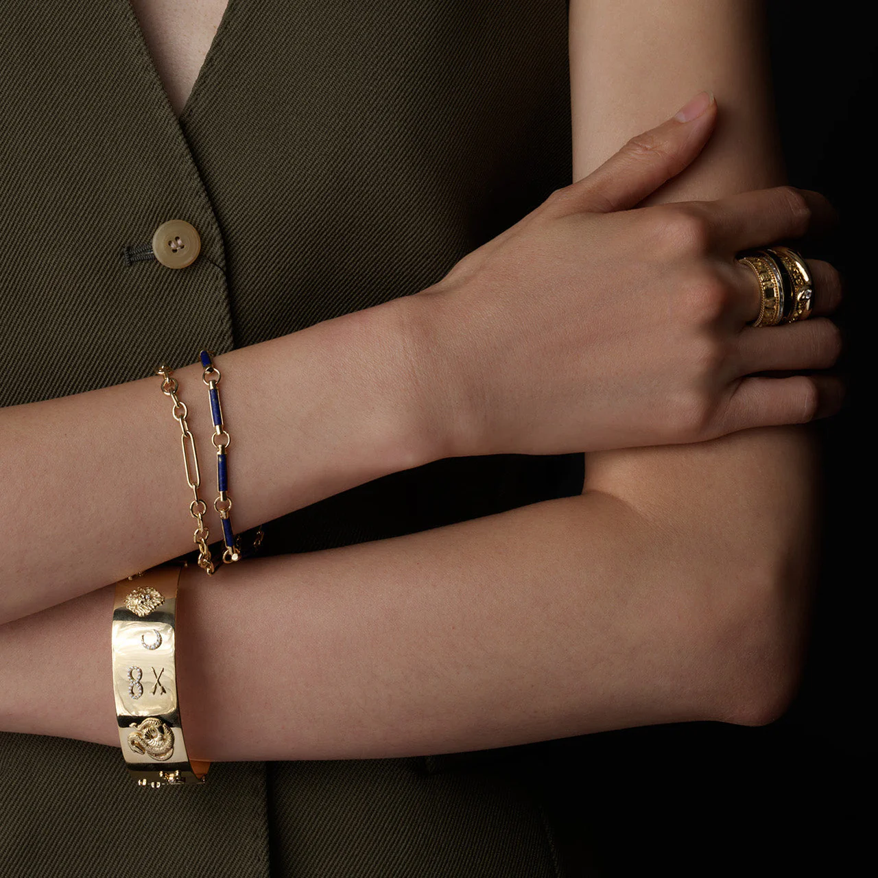 Foundation | Symbols Wide Triptych Bangle | Diamonds, Yellow Gold - Image 3