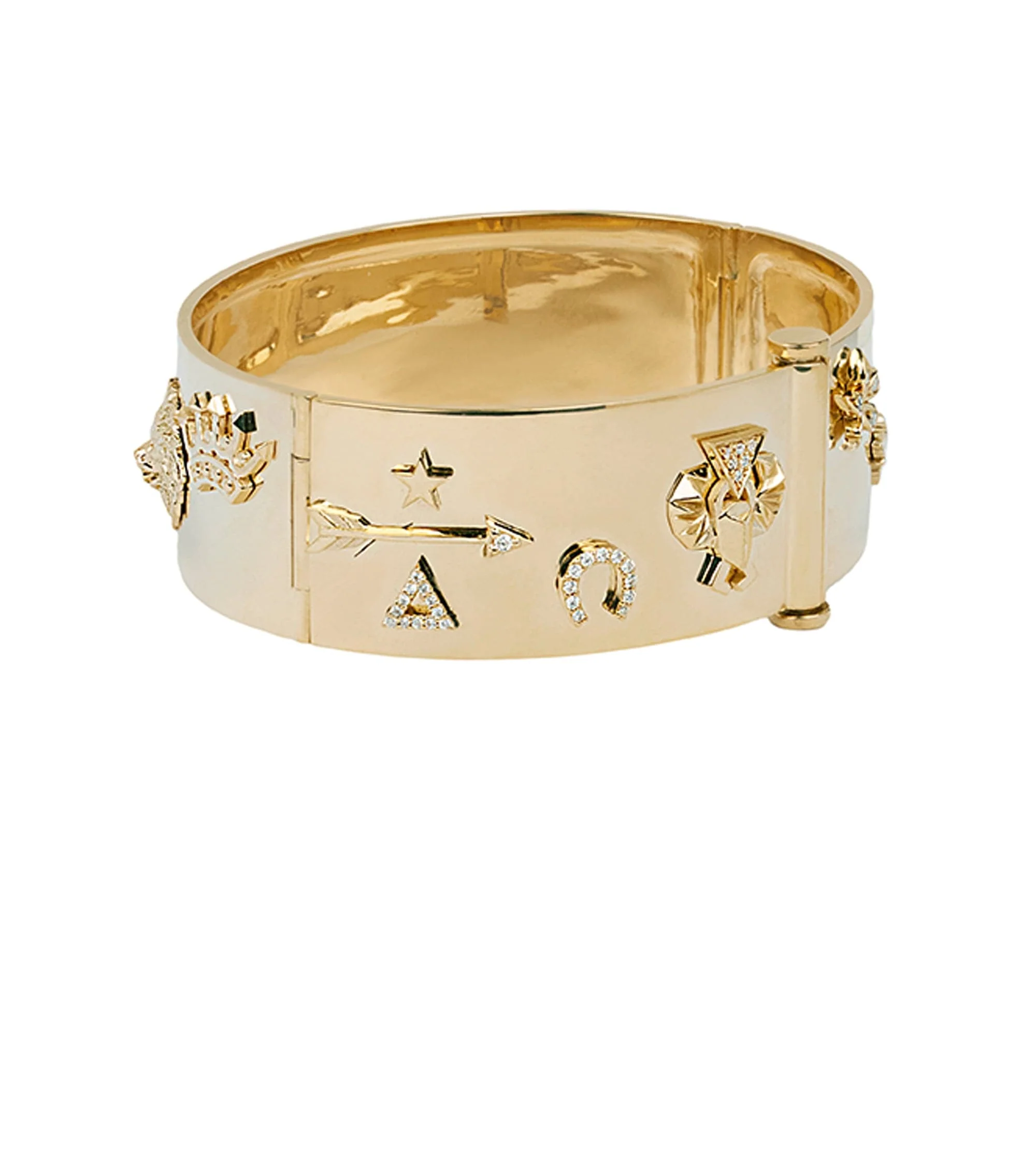 Foundation | Symbols Wide Triptych Bangle | Diamonds, Yellow Gold - Image 5