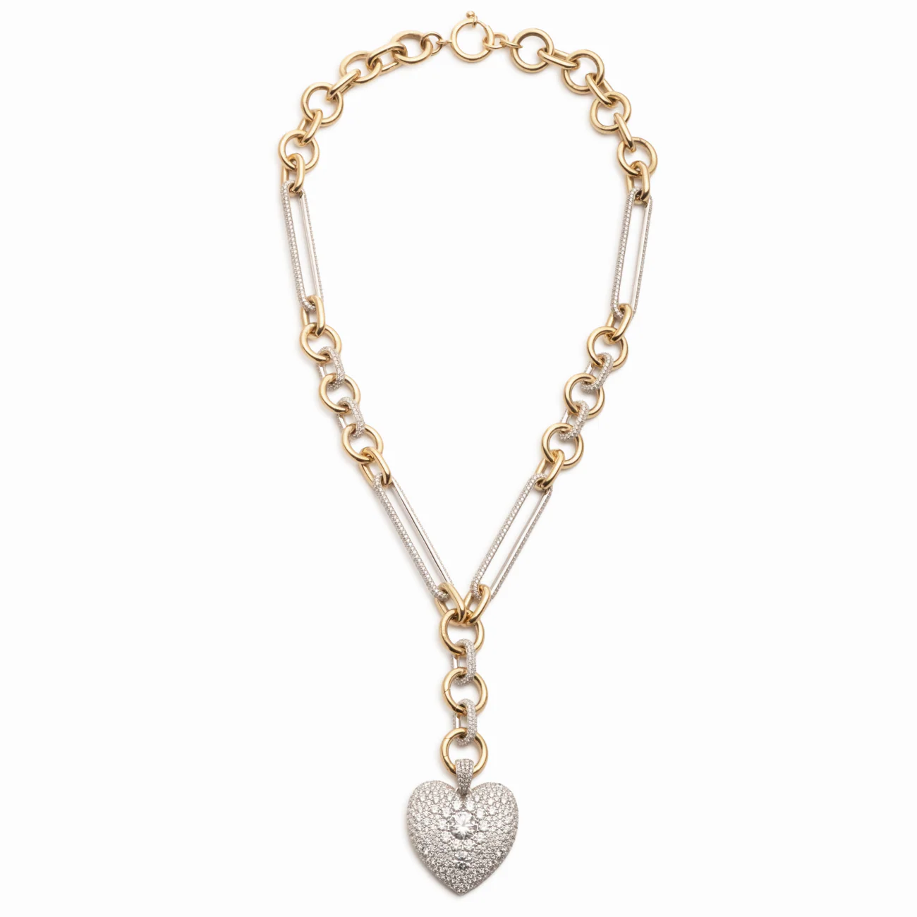 True Love | Snow Pavé Full Heart Oversized Mixed Clip Necklace | Diamonds, Mixed Gold - Image 3