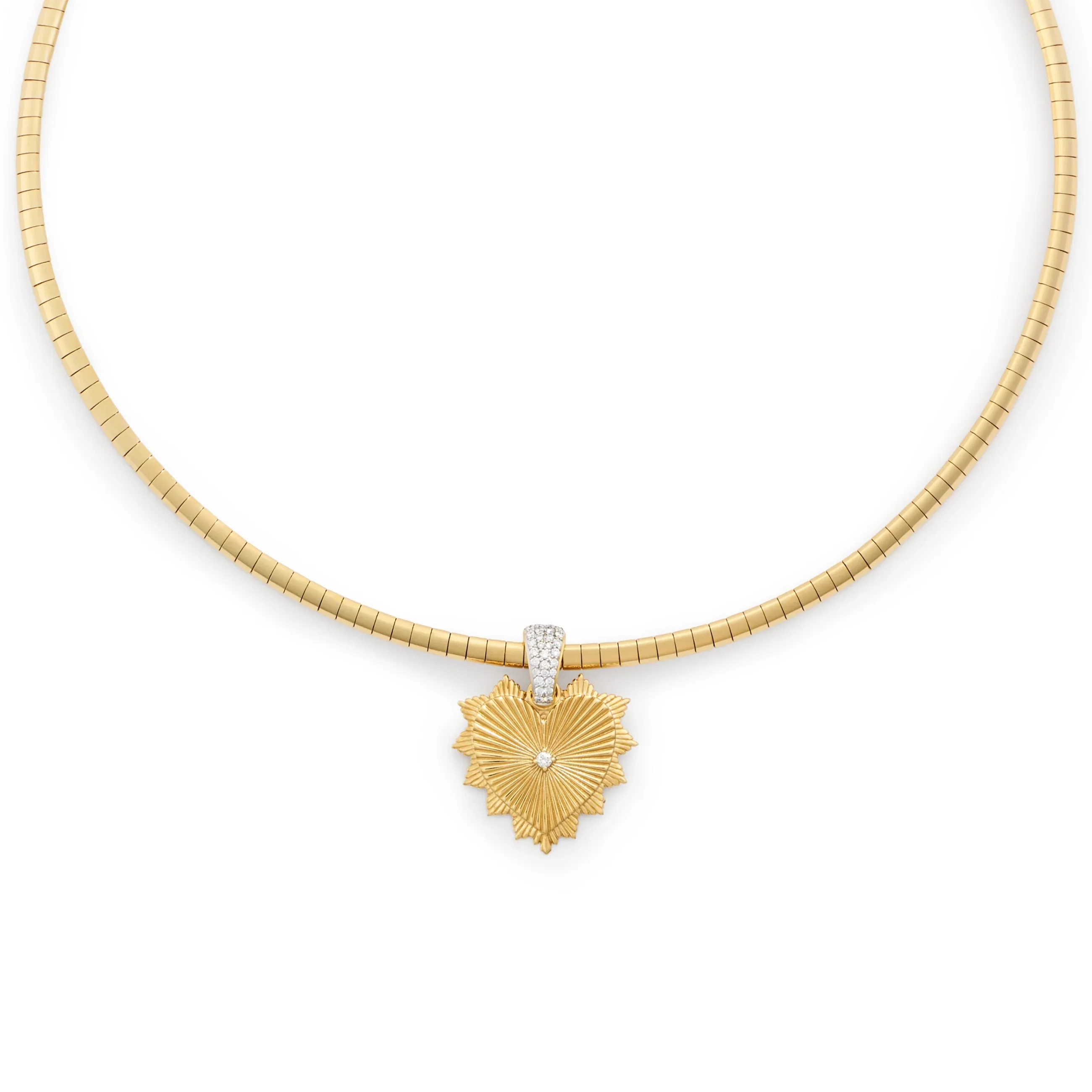 True Love | Heart Love Token with Pavé Bail Small Sleek Collar Necklace | Diamonds, Yellow Gold