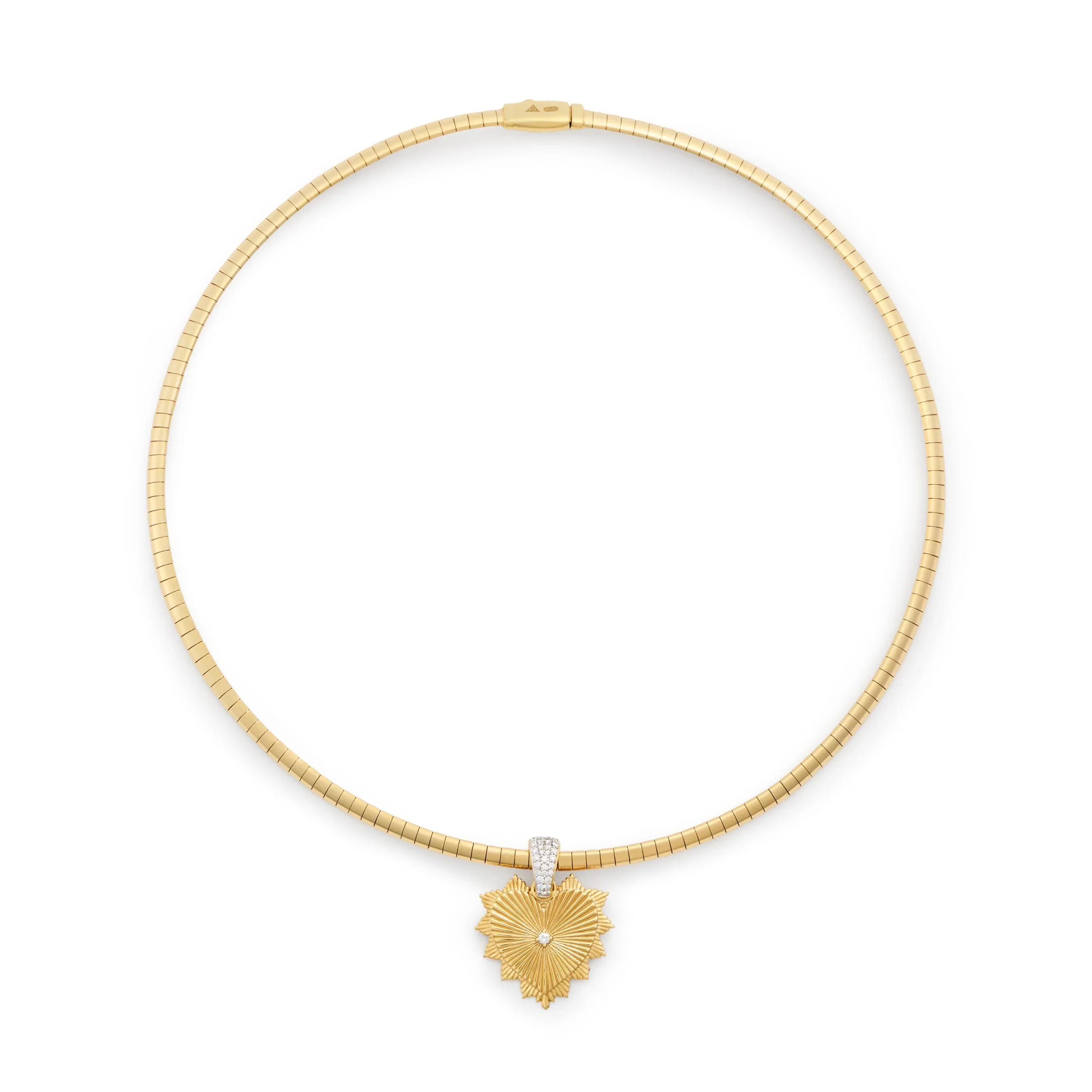 True Love | Heart Love Token with Pavé Bail Small Sleek Collar Necklace | Diamonds, Yellow Gold - Image 3
