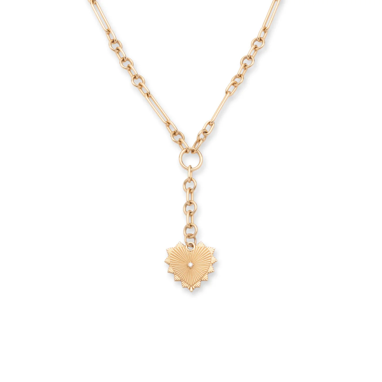 True Love | Heart Love Token Small Mixed Clip Extension Necklace | Diamond, Yellow Gold