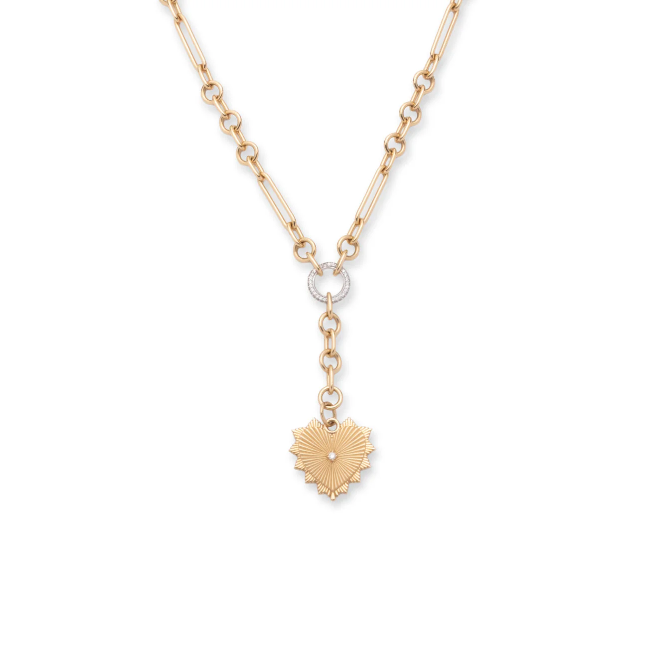 True Love | Heart Love Token Small Mixed Clip Extension Necklace | Diamond, Yellow Gold - Image 4